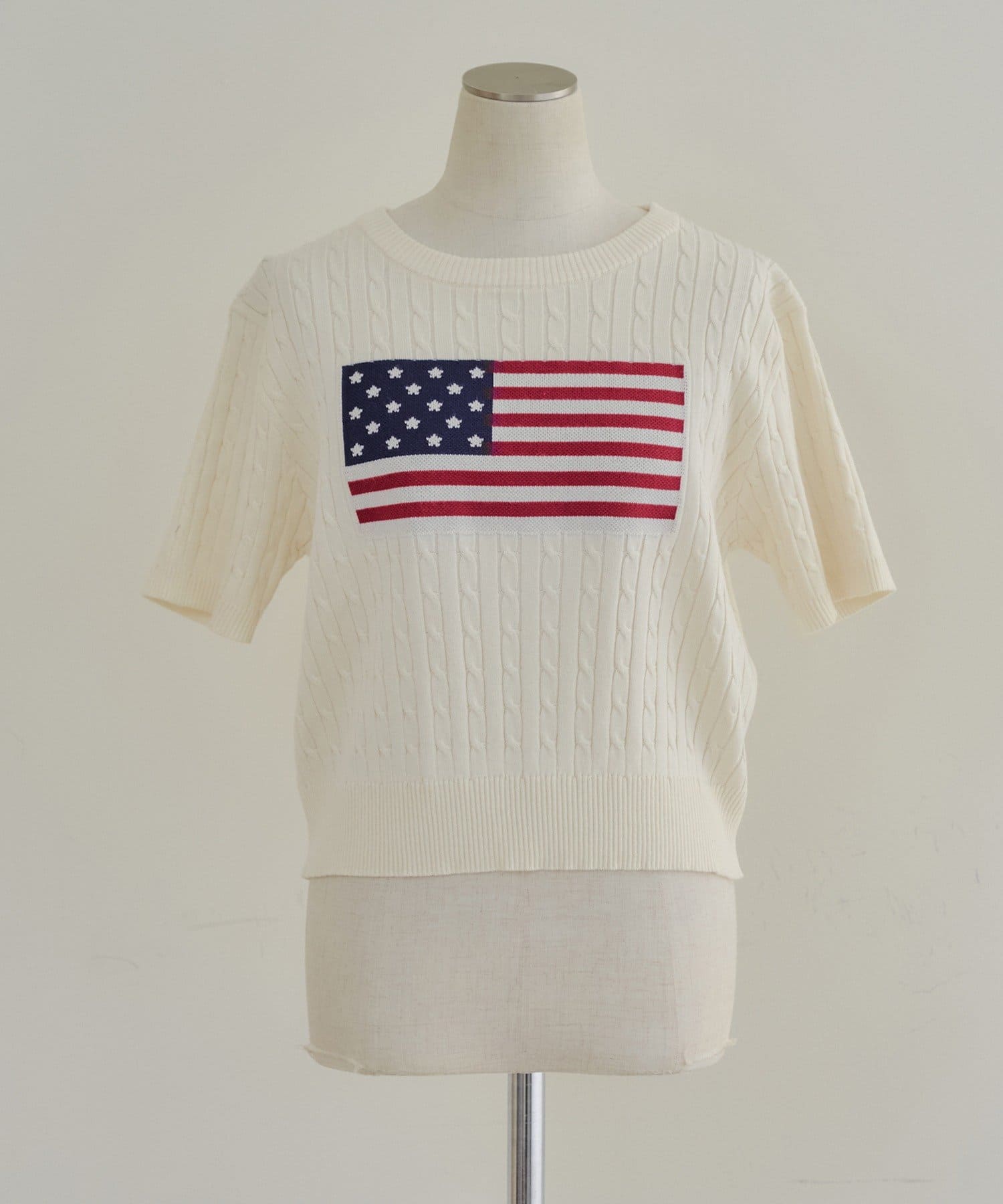 NICE CLAUP / OLIVE des OLIVE OUTLET(ナイスクラップ  / オリーブ デ オリーブ アウトレット) 【RMAF】アメリカ国旗ケーブル半袖ニット