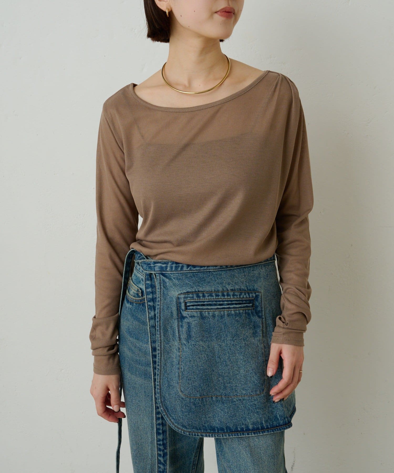 Omekashi(オメカシ) シアーリブオフショルロングTシャツ