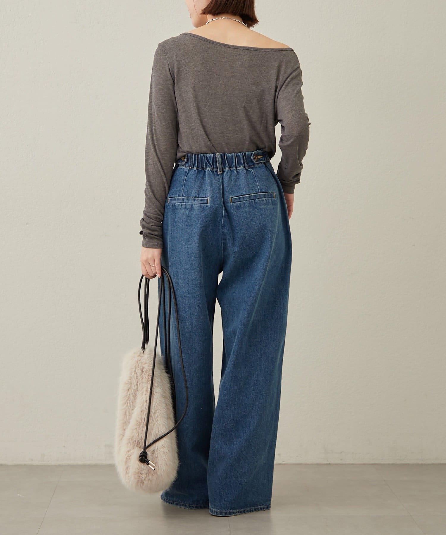 Omekashi(オメカシ) 【新色追加/チャコールグレー・ピンク】シアーリブオフショルロングTシャツ