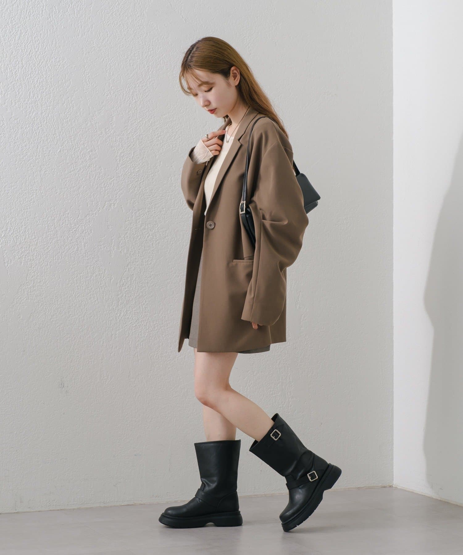 Kastane(カスタネ) 【裏地あり/デザイン袖/チェック&無地】デザインオーバージャケット