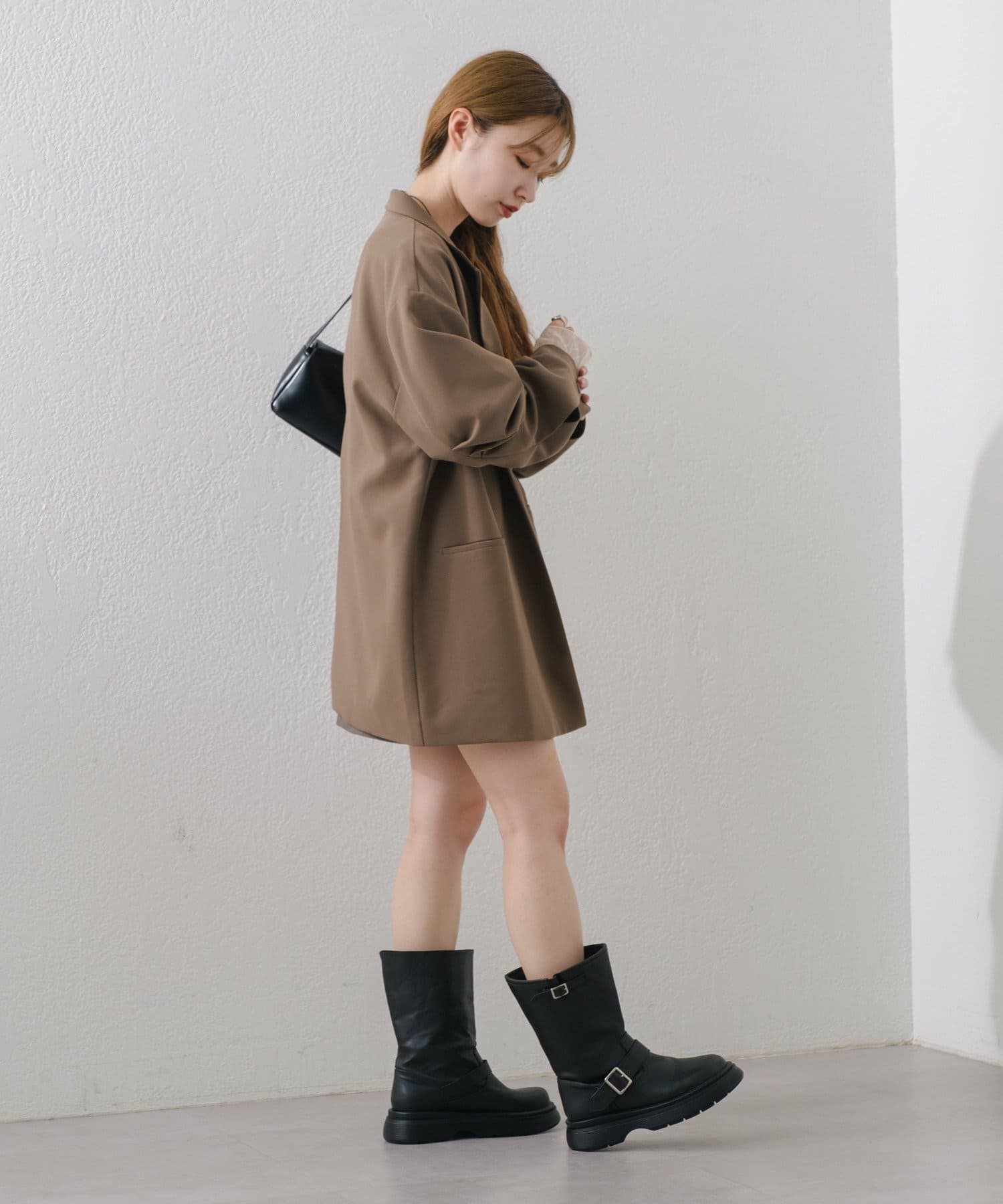 Kastane(カスタネ) 【裏地あり/デザイン袖/チェック&無地】デザインオーバージャケット