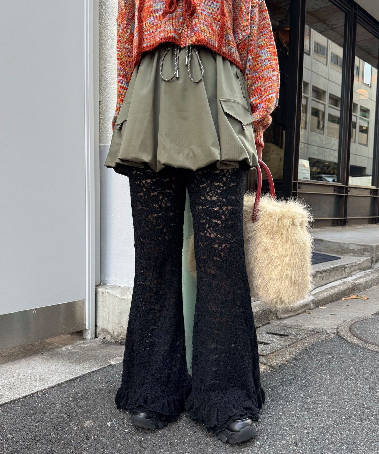 CIAOPANIC(チャオパニック) 起毛レースフレアレイヤードフリルパンツ