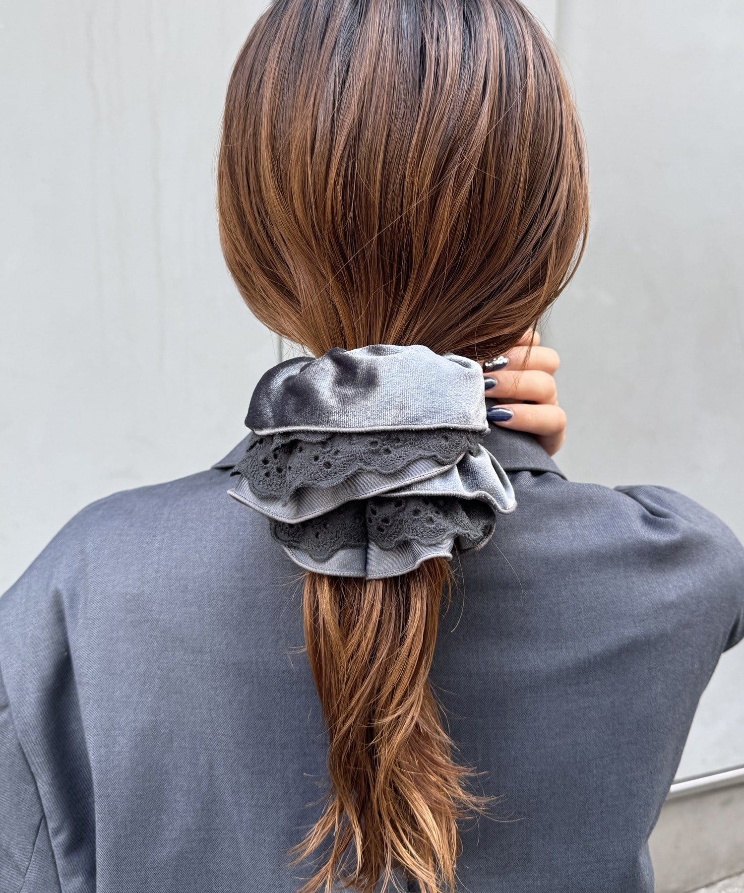 Lattice(ラティス) コットン風レースベロアシュシュ