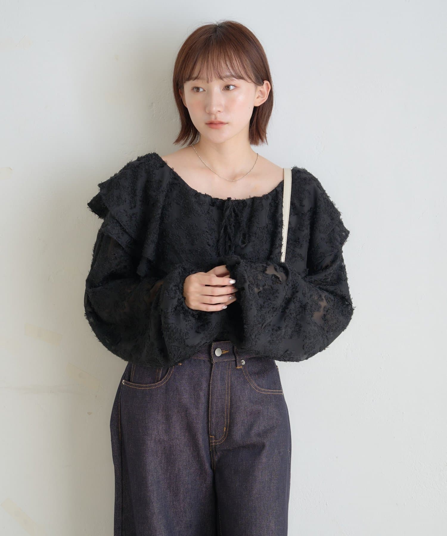 mline(エムライン) [mline]シャギーフリル ラッフルブラウス