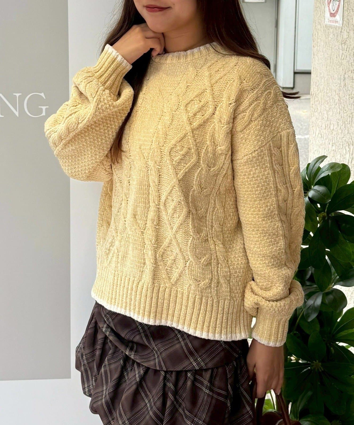 NICE CLAUP / OLIVE des OLIVE OUTLET(ナイスクラップ  / オリーブ デ オリーブ アウトレット) 【RMAF】バックリボンベロアモールケーブルニット