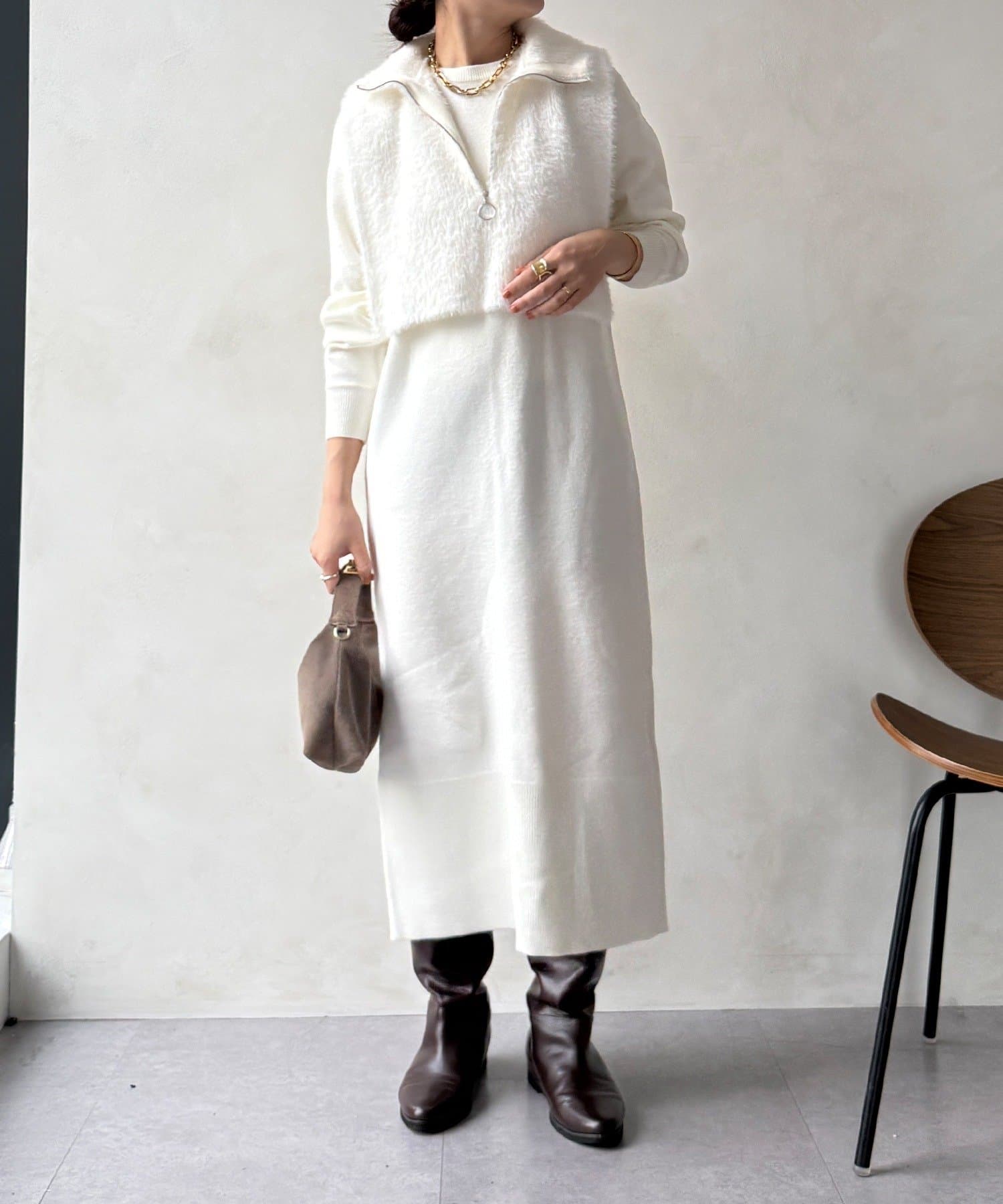 DOUDOU(ドゥドゥ) 【WEB限定】ニットアンサンブルワンピース