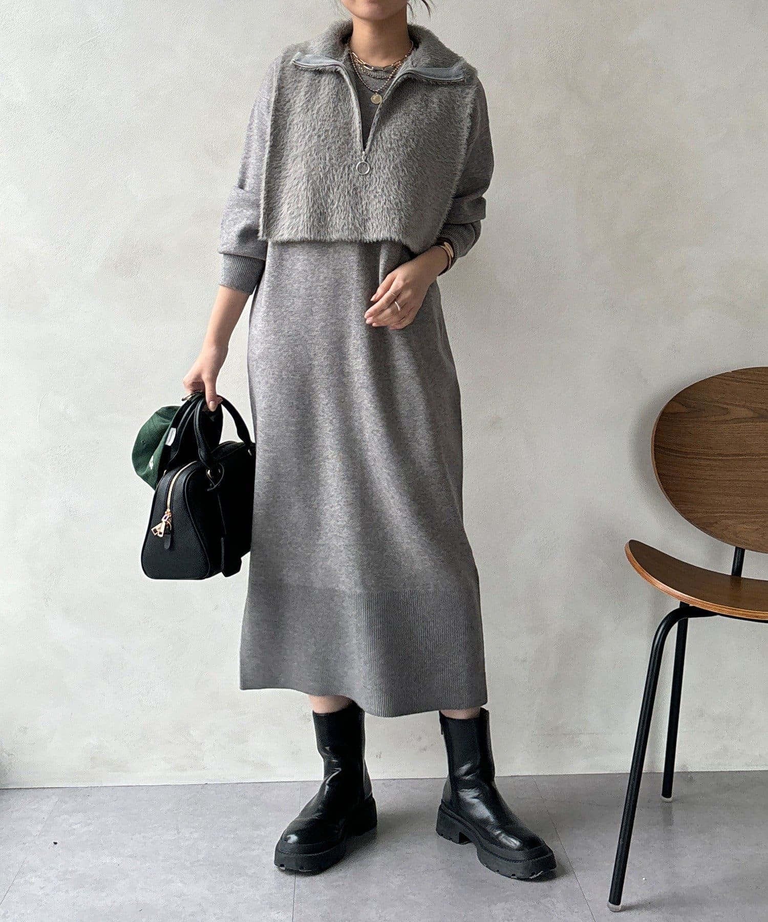 DOUDOU(ドゥドゥ) 【WEB限定】ニットアンサンブルワンピース