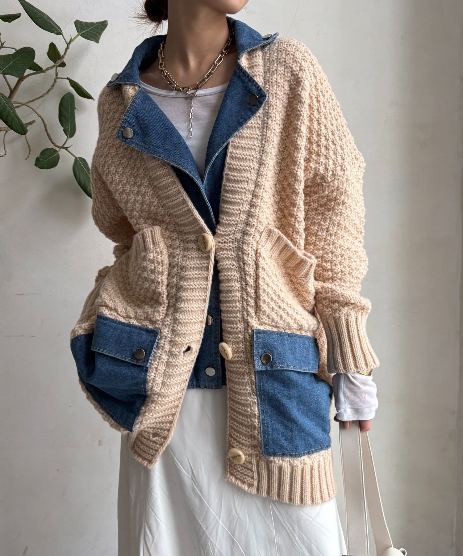 DOUDOU(ドゥドゥ) 【WEB限定】デニム切替ニットッジャケット