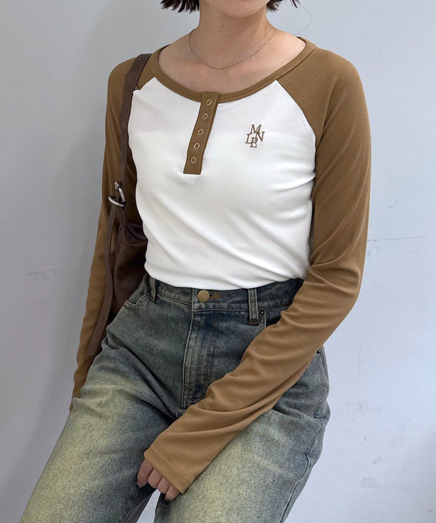 mline(エムライン) [mline]配色ヘンリーＴシャツ