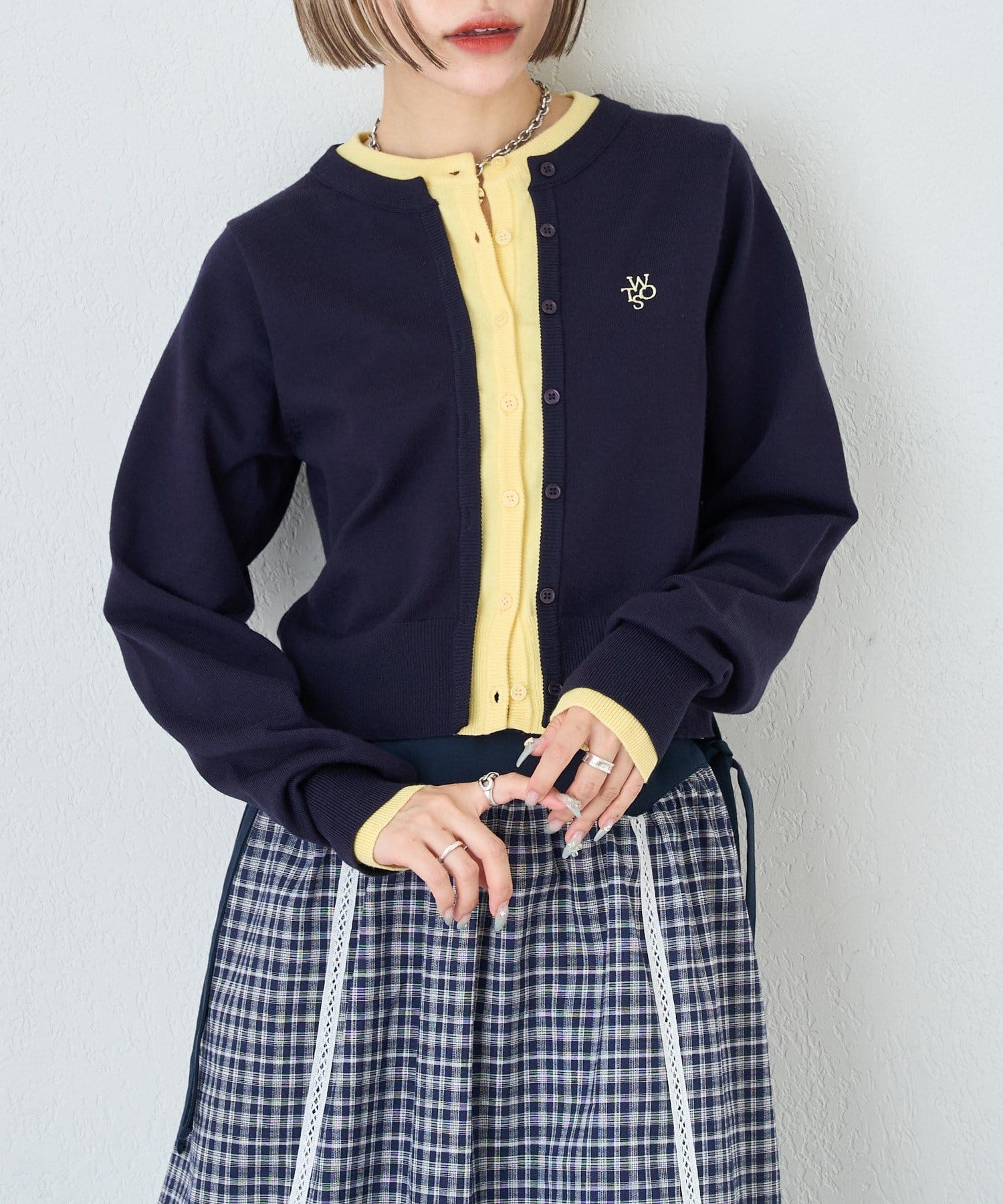 w closet(ダブルクローゼット) レイヤード刺繍カーディガン