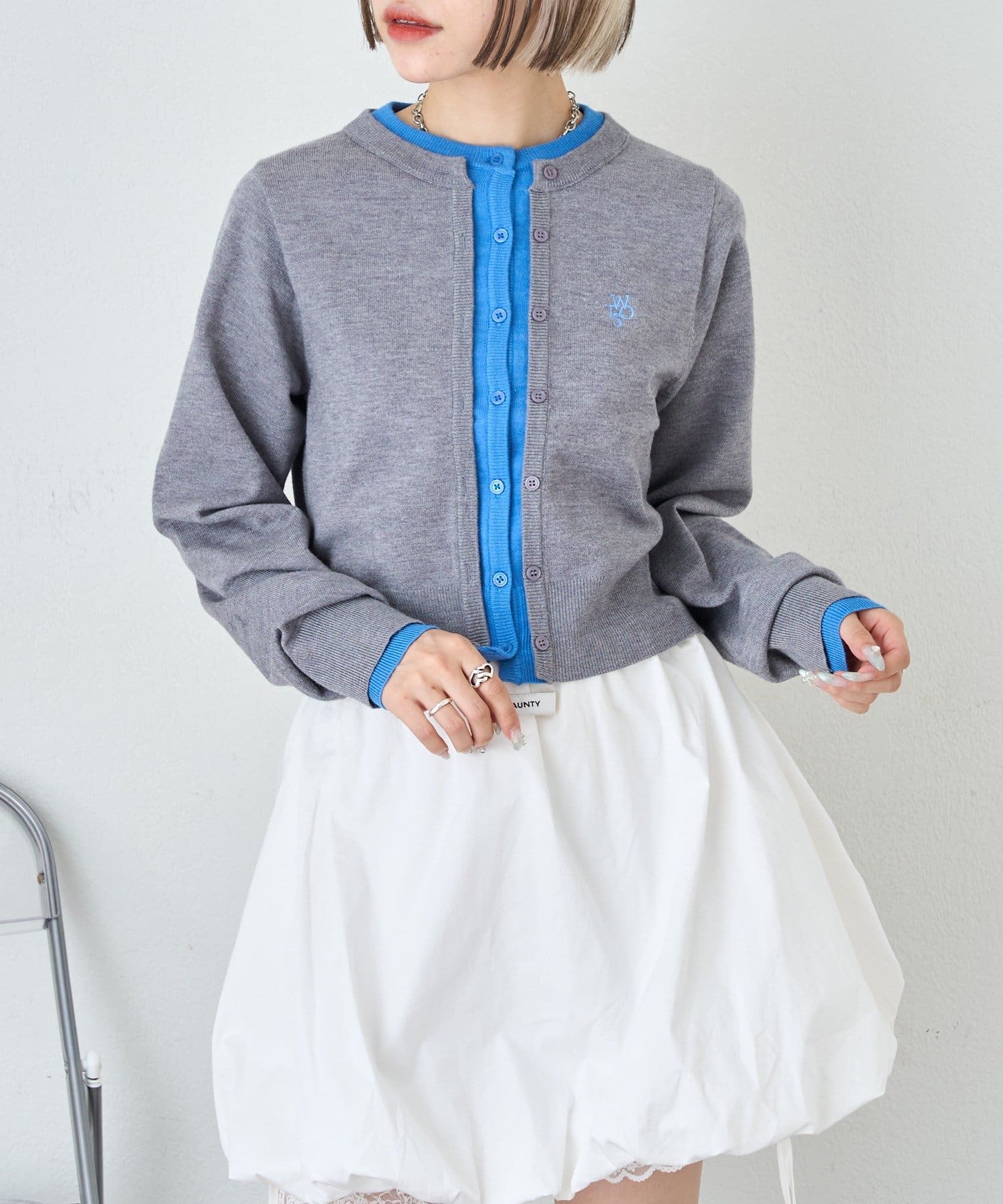 w closet(ダブルクローゼット) レイヤード刺繍カーディガン