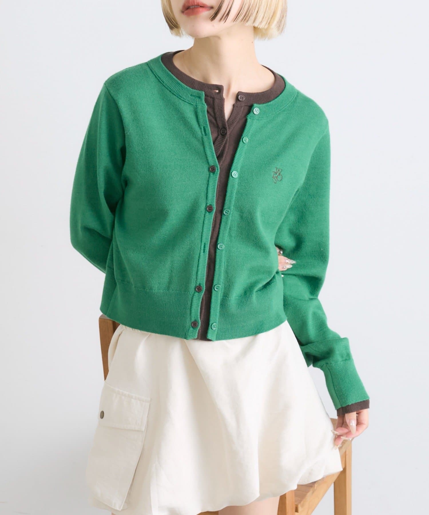 w closet(ダブルクローゼット) 【新色登場!/7色展開】レイヤード刺繍カーディガン