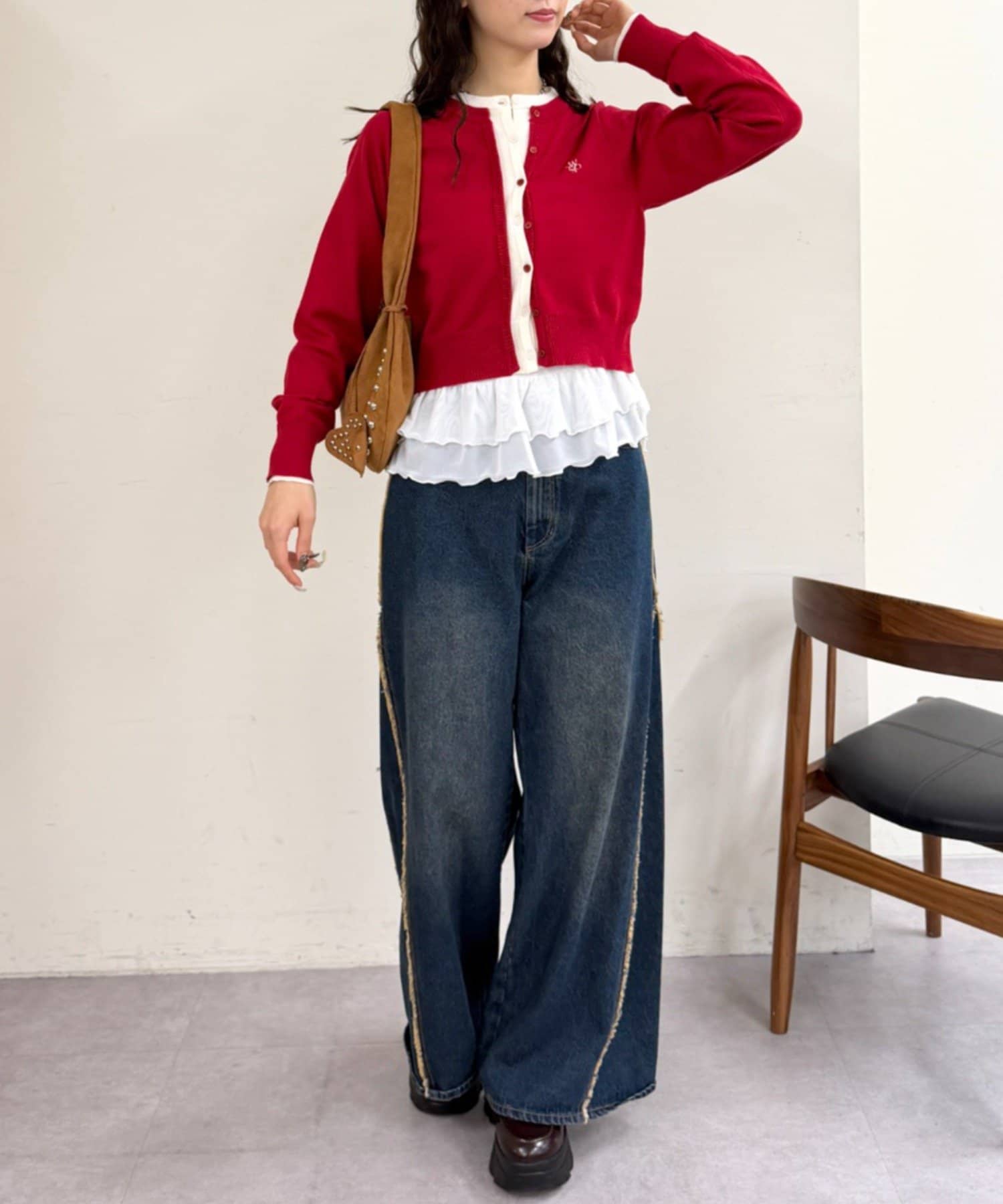 w closet(ダブルクローゼット) 【新色登場!/7色展開】レイヤード刺繍カーディガン