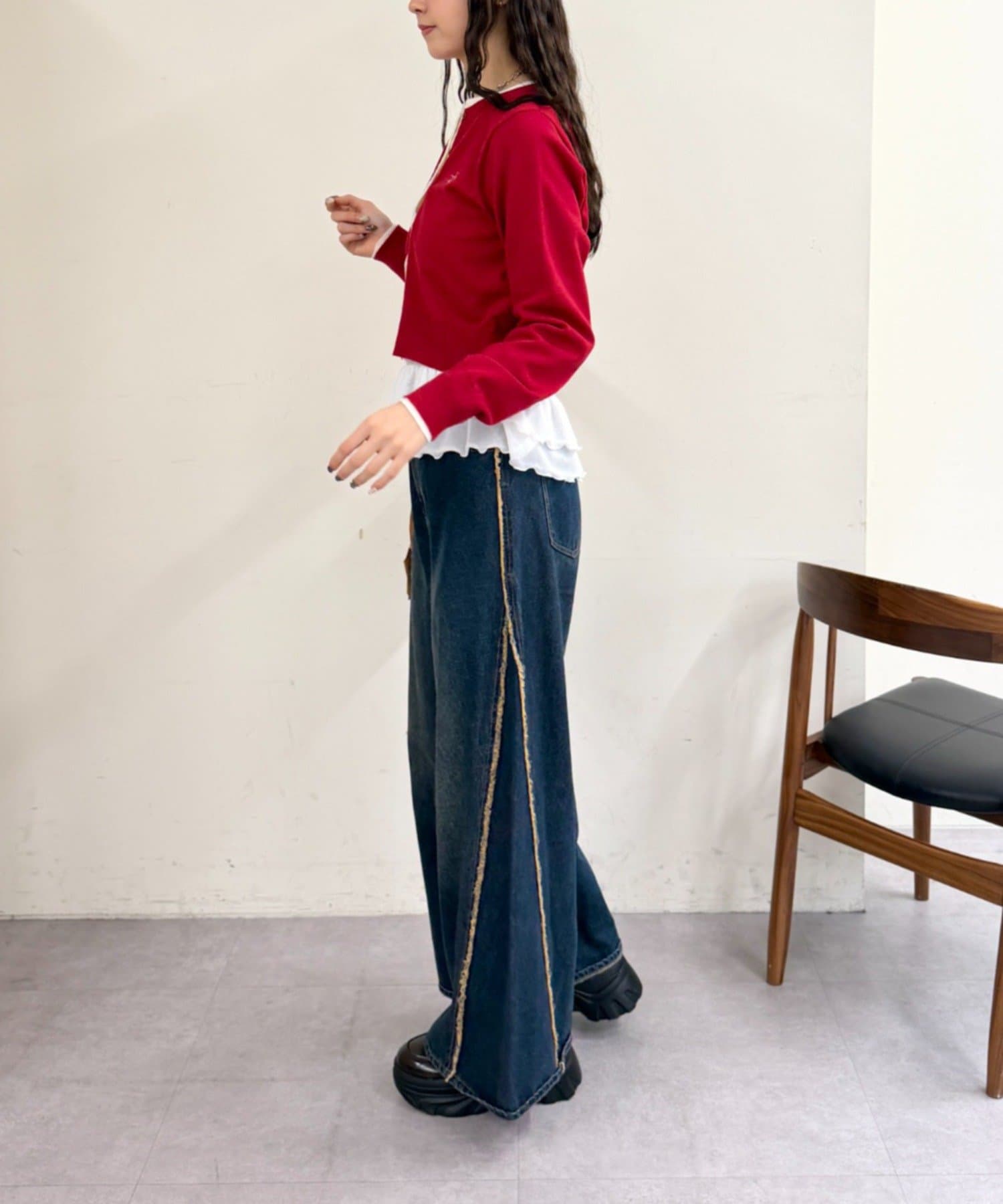 w closet(ダブルクローゼット) 【新色登場!/7色展開】レイヤード刺繍カーディガン