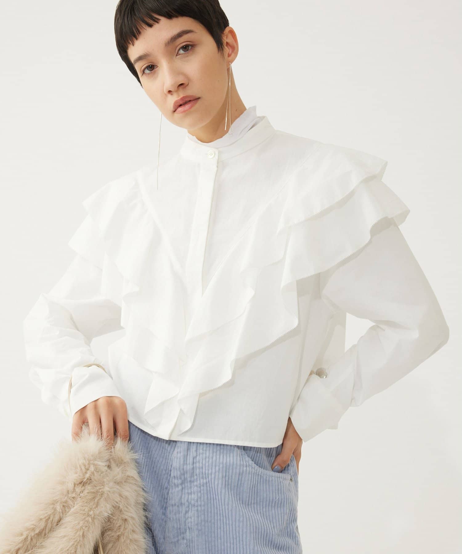 【新品】ウィムガゼット THE PAUSE　ラッフルレースフリルブラウス　フリー Whim Gazette(ウィム ガゼット)の【THE PAUSE】ラッフルレース