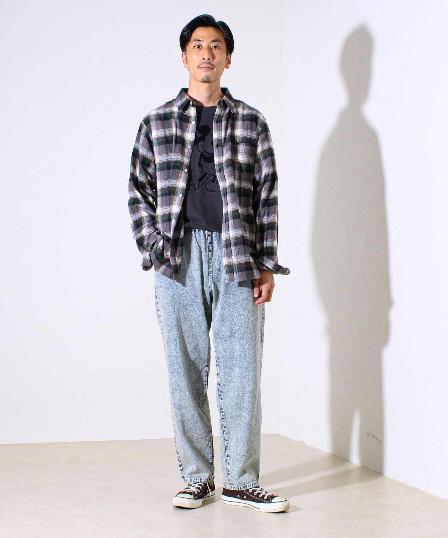 シーズンレス/UNISEX】ケミカルウォッシュ ワイドデニムイージーパンツ