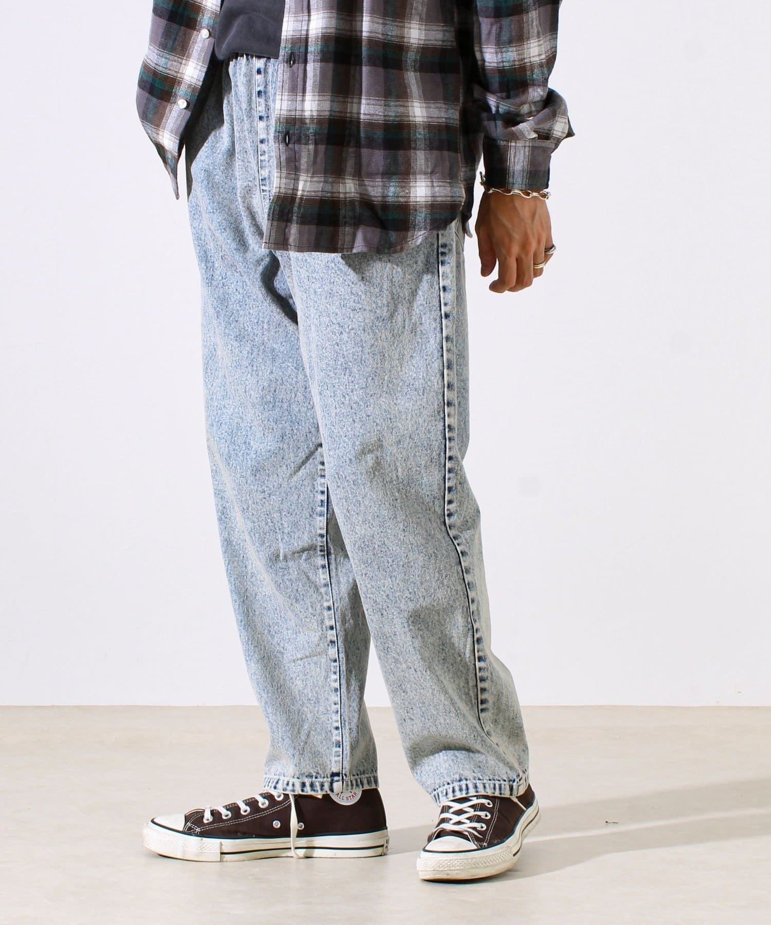 シーズンレス/UNISEX】ケミカルウォッシュ ワイドデニムイージーパンツ