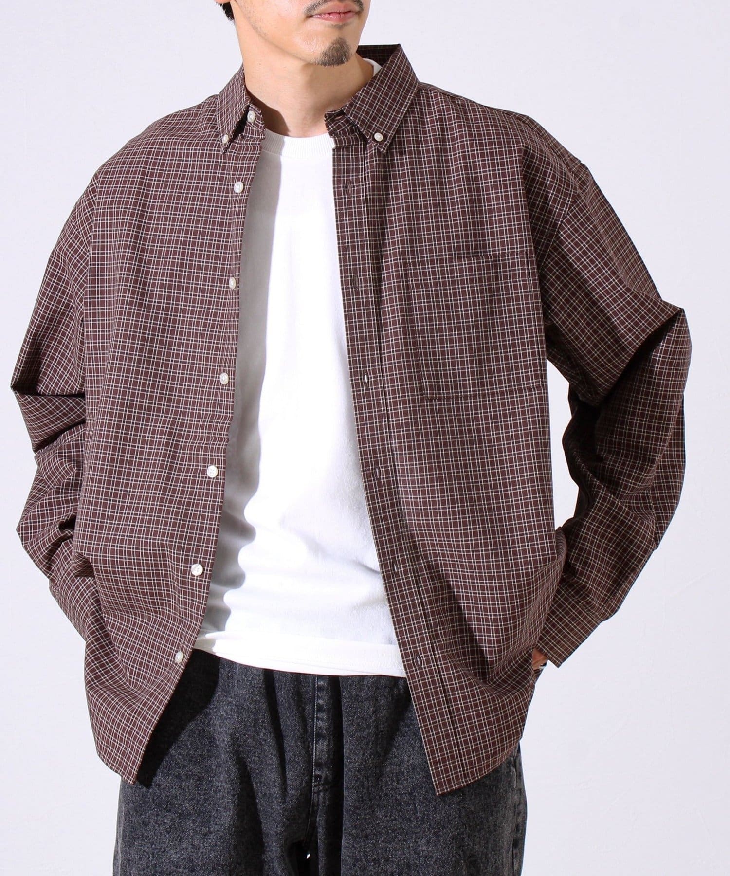 FREDY & GLOSTER(フレディ アンド グロスター) 【シャツ＋Tシャツの2点セット】TC平織 小柄チェックアンサンブル