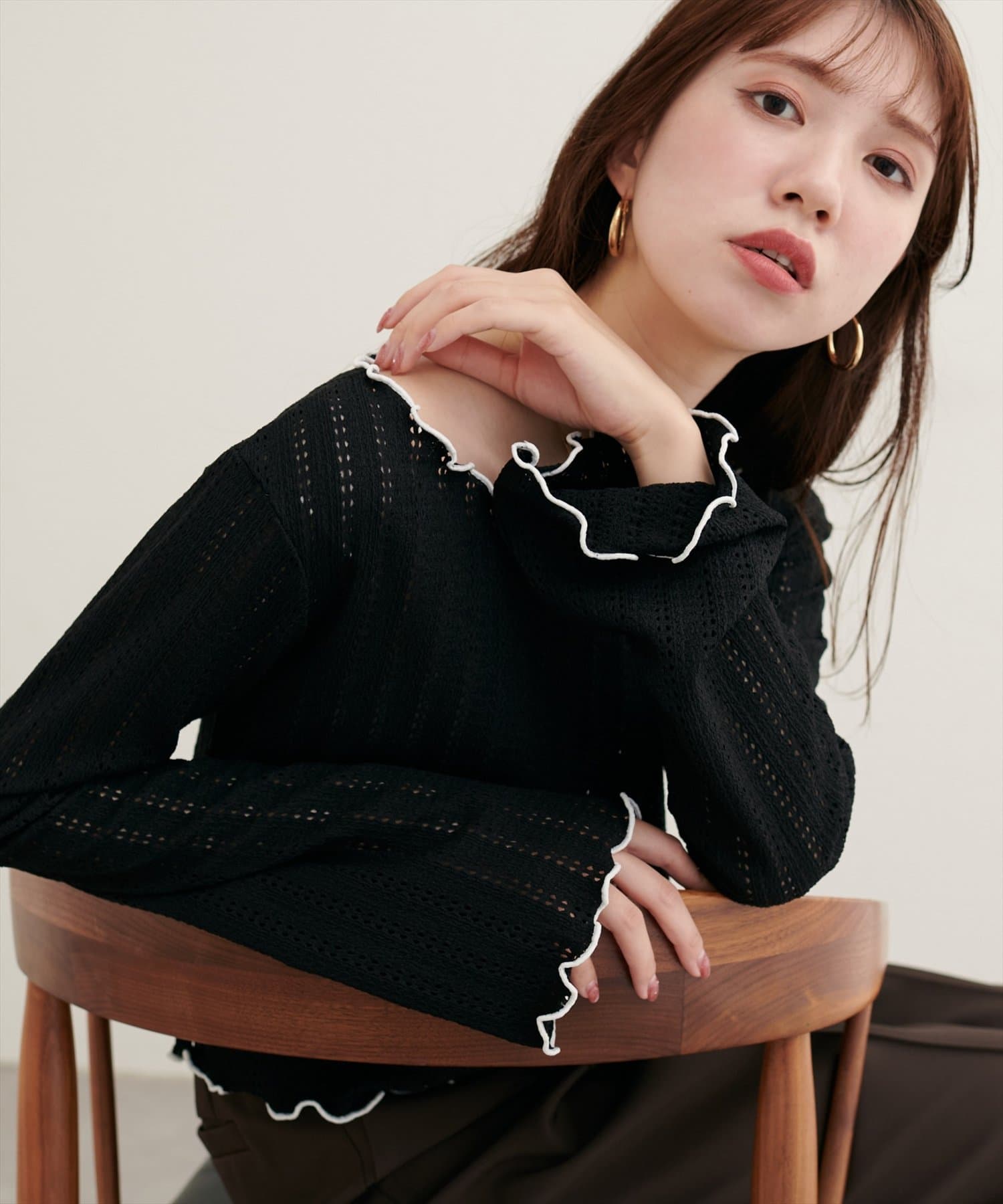 natural couture(ナチュラルクチュール) 【WEB限定】透かしカットソー配色TOPS