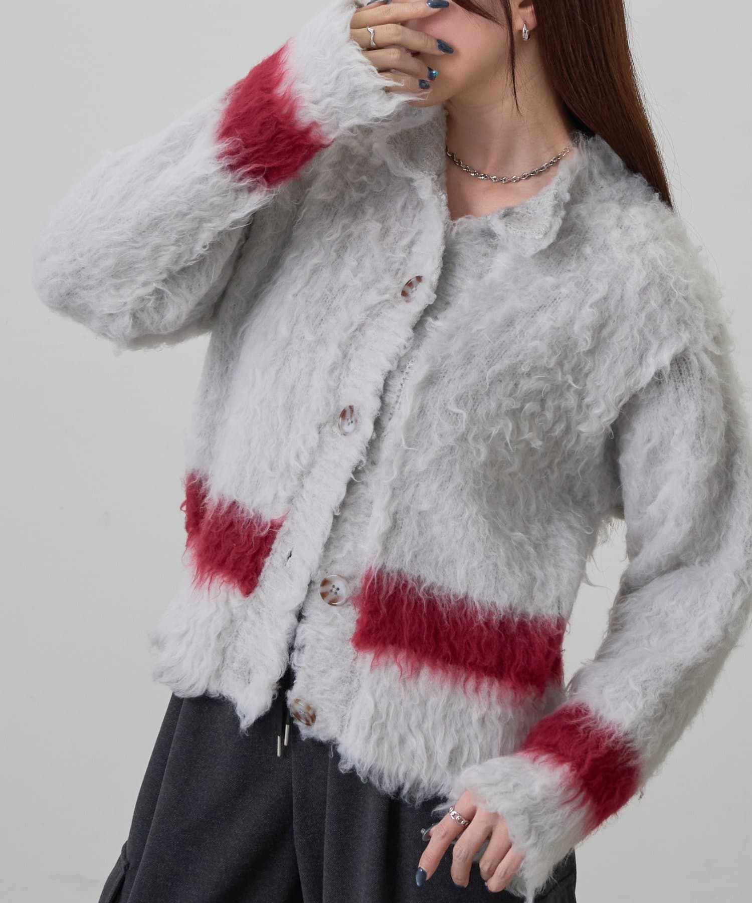 COLONY 2139(コロニー トゥーワンスリーナイン) 配色シャギークルーネックカーディガン