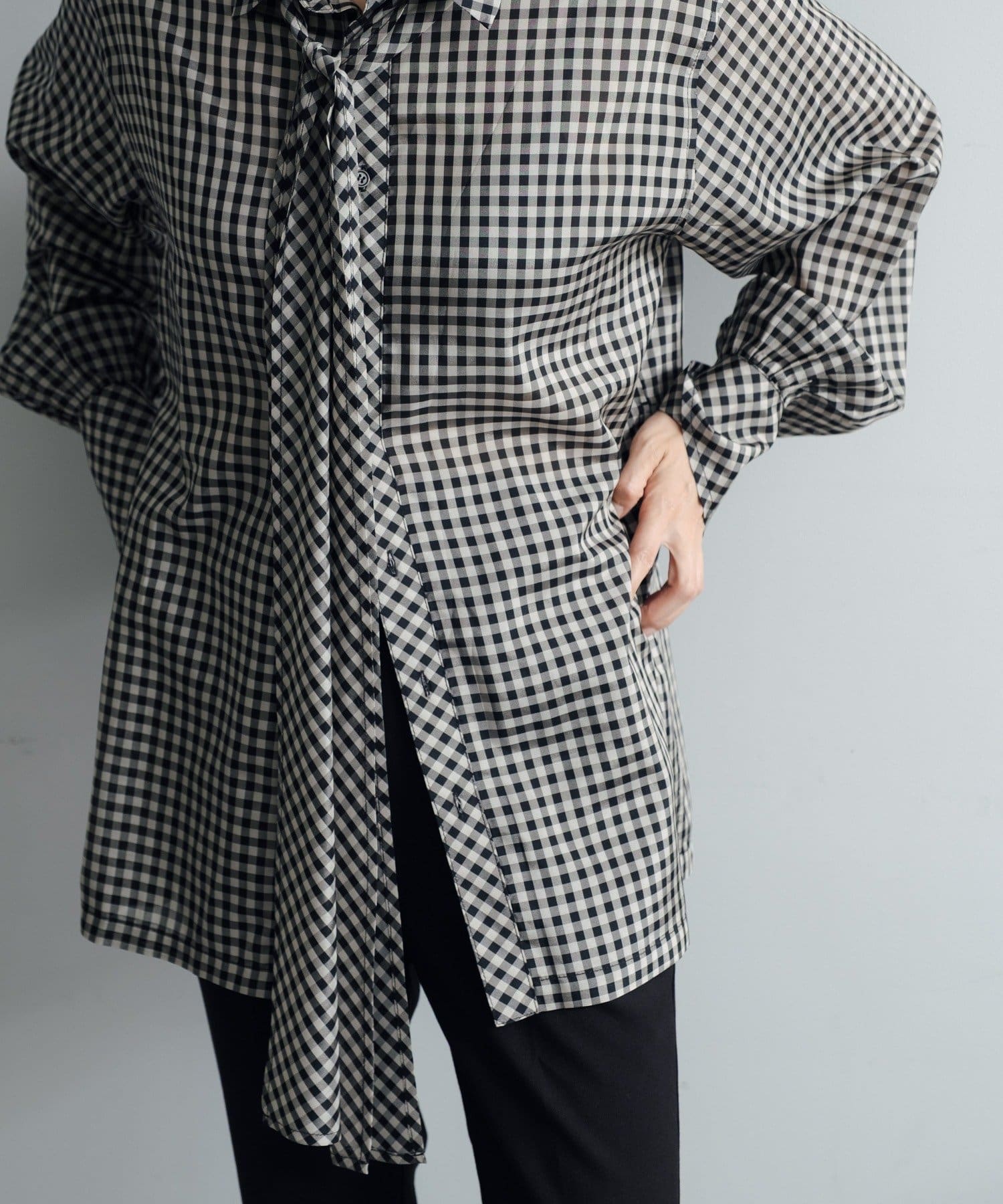 Pasterip(パセリ) Acetate sheer gingham shirt