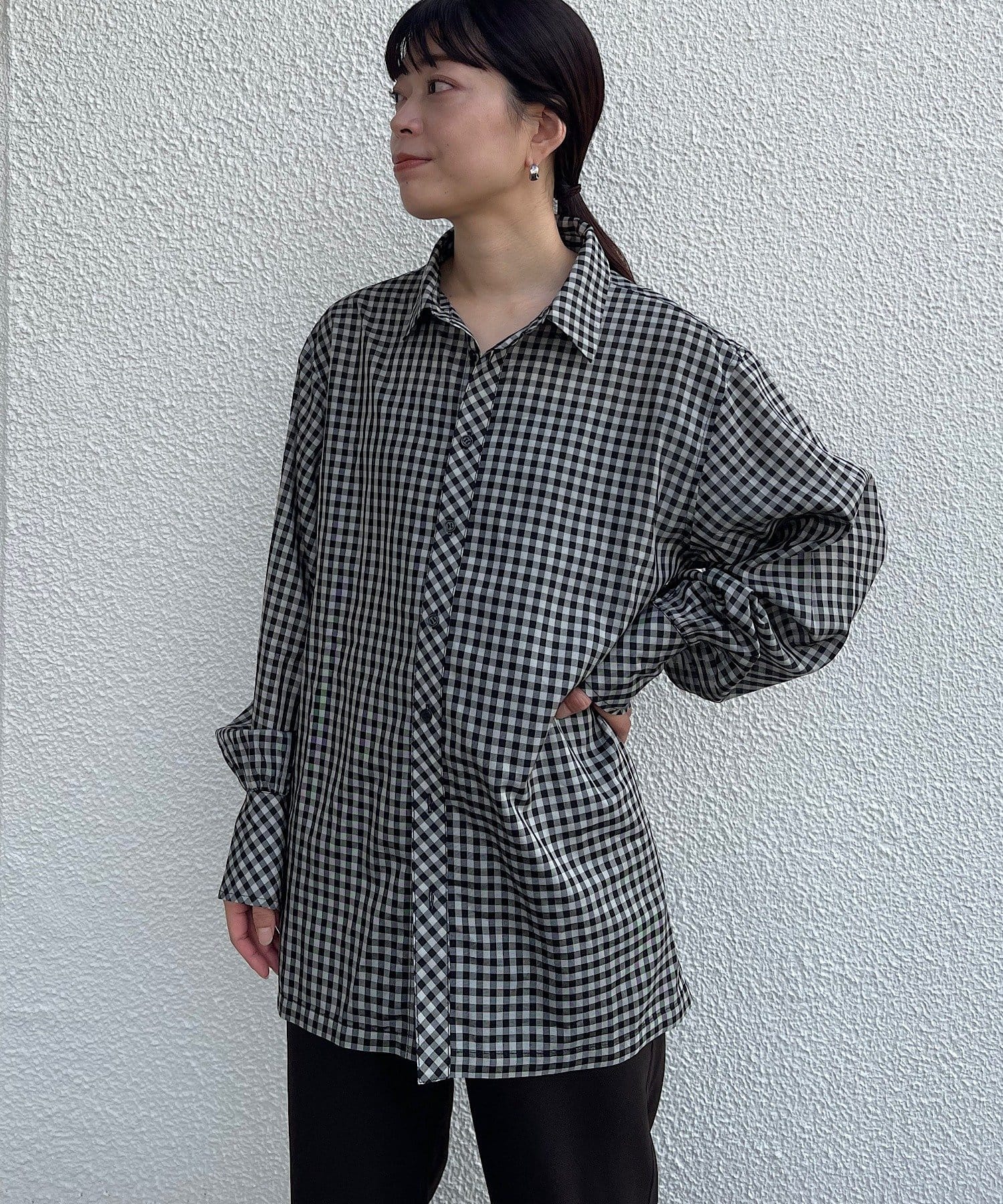 Pasterip(パセリ) Acetate sheer gingham shirt