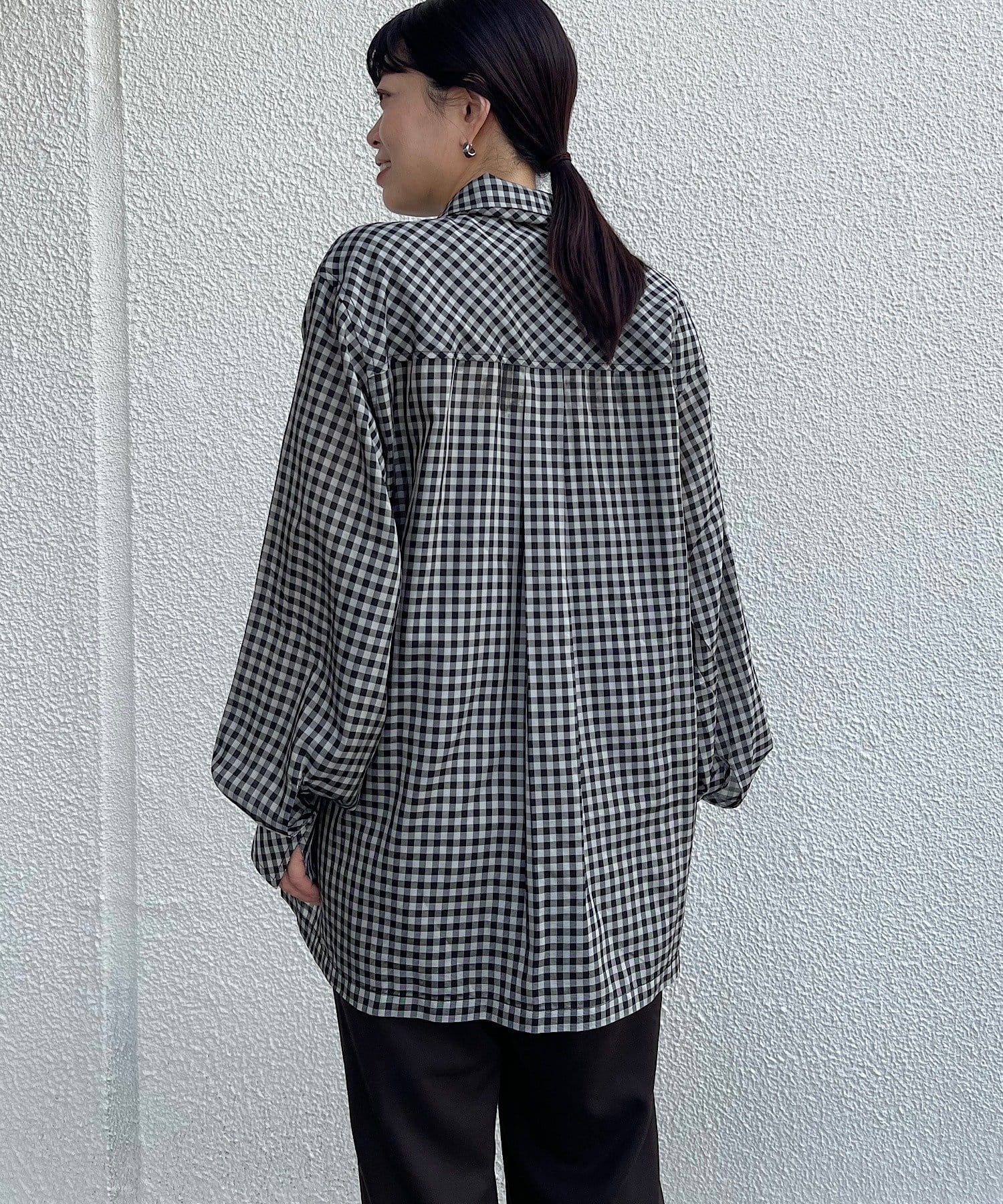 Pasterip(パセリ) Acetate sheer gingham shirt