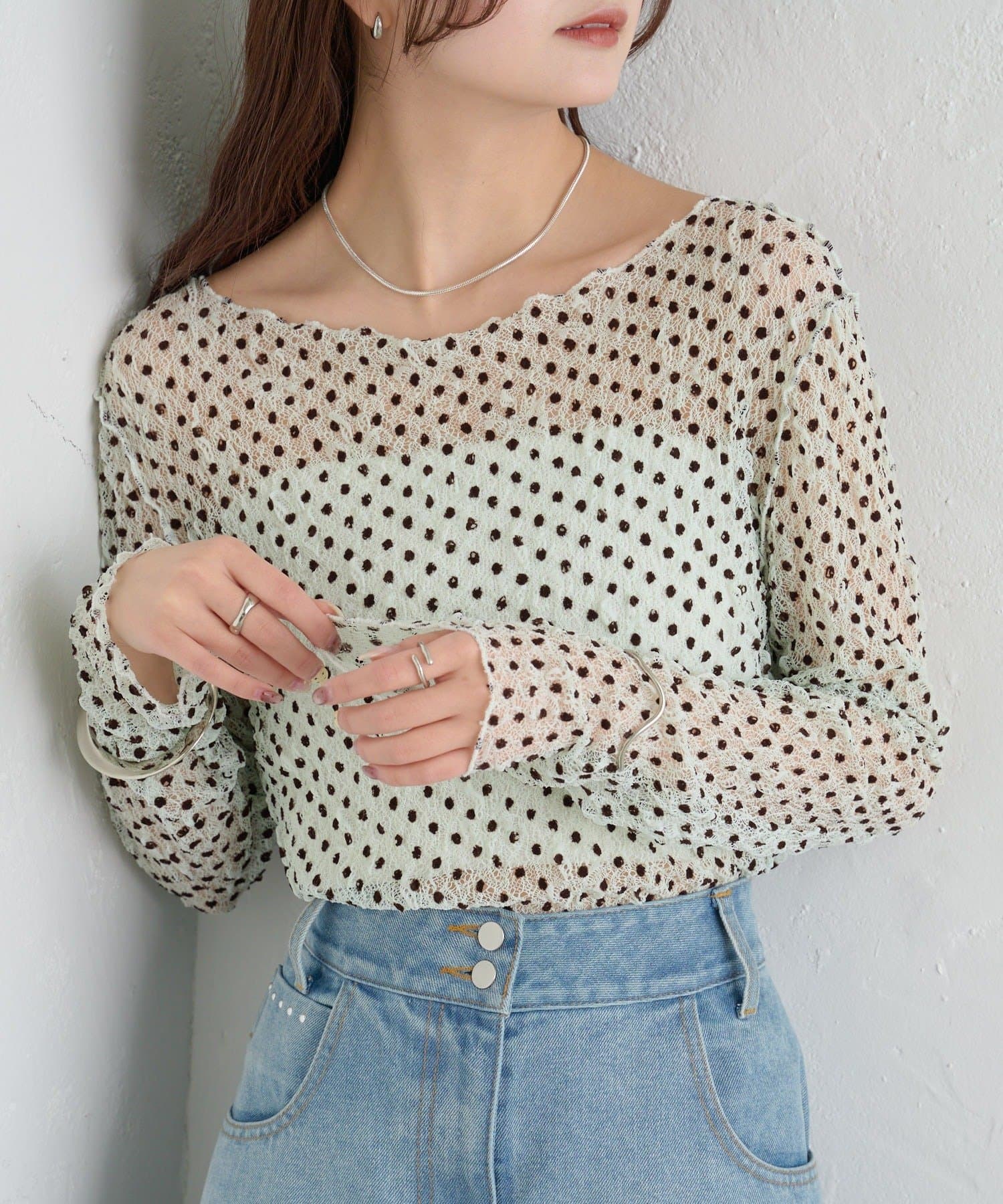 mystic(ミスティック) 【店舗人気アイテム / レイヤードにおすすめ】ドットレースプルオーバー