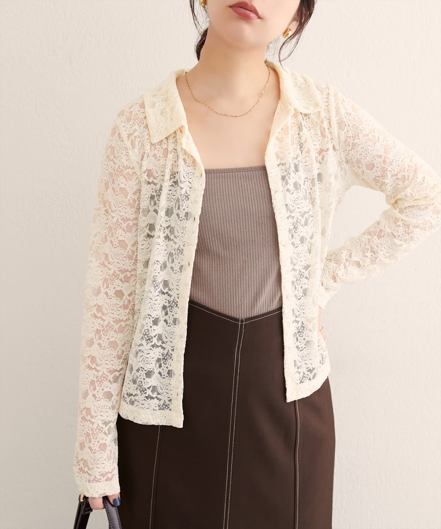 衿付きレースシャツ | natural couture(ナチュラルクチュール