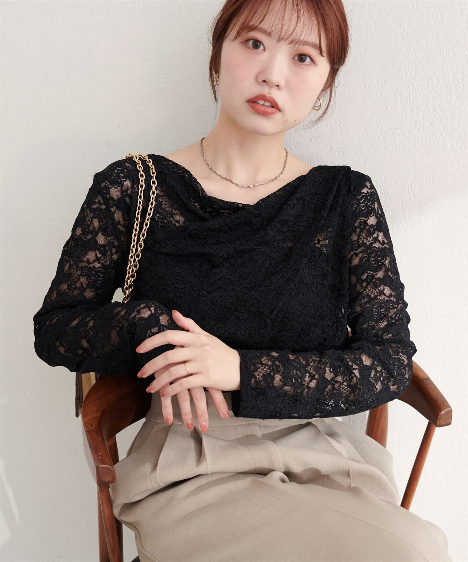 natural couture(ナチュラルクチュール) ドレープレースプルオーバー