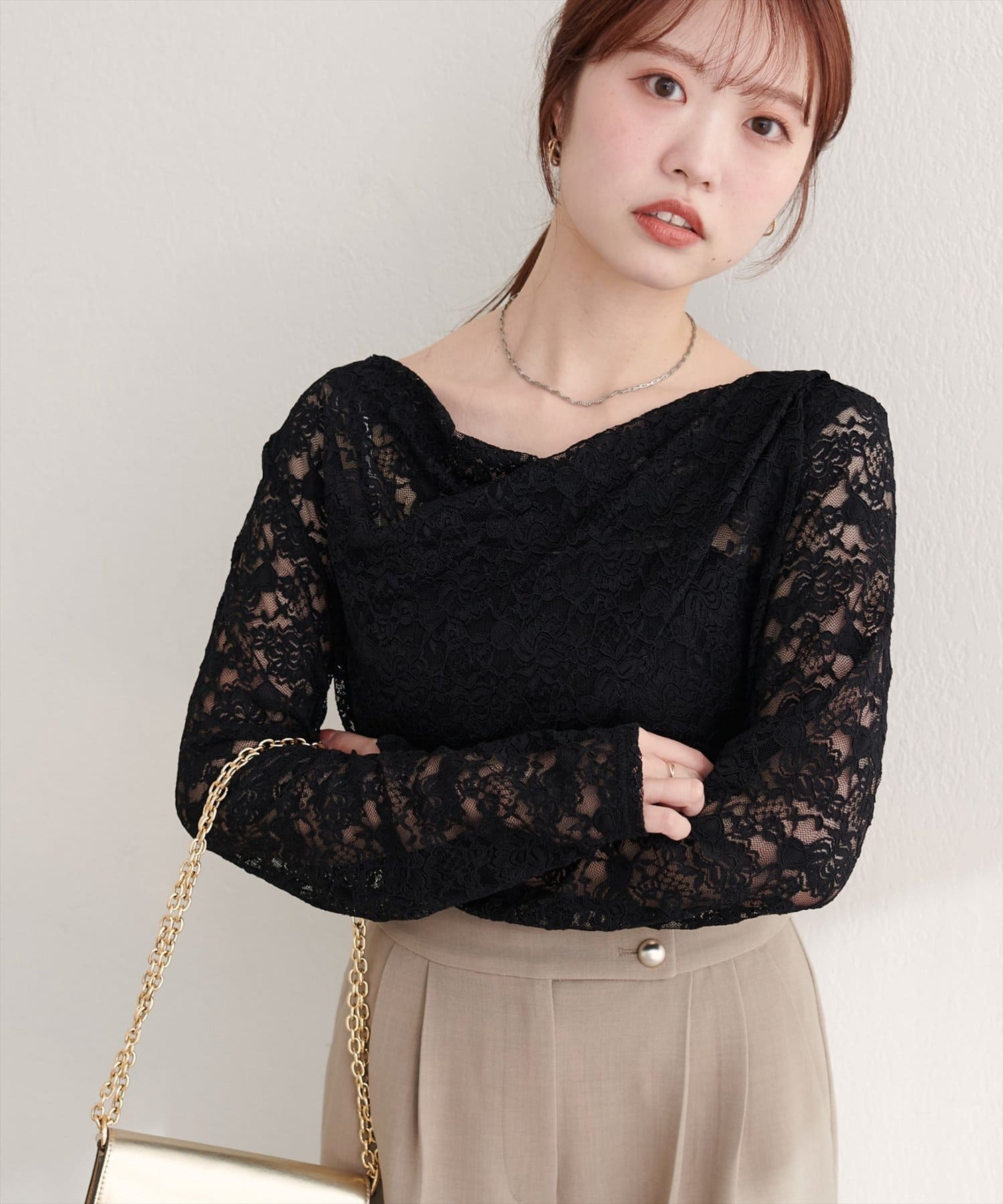 natural couture(ナチュラルクチュール) ドレープレースプルオーバー