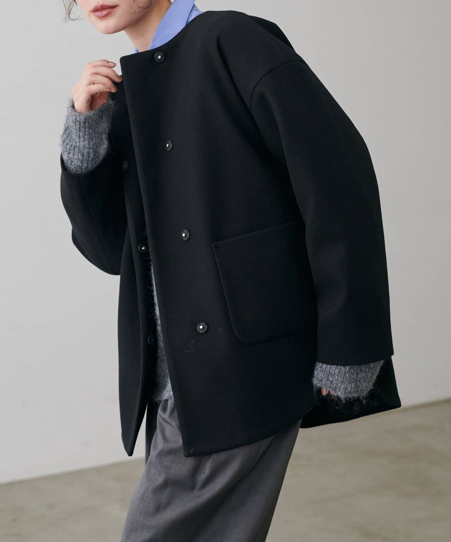 LARUTA(ラルータ) ラウンドヘムニットメルトンコート