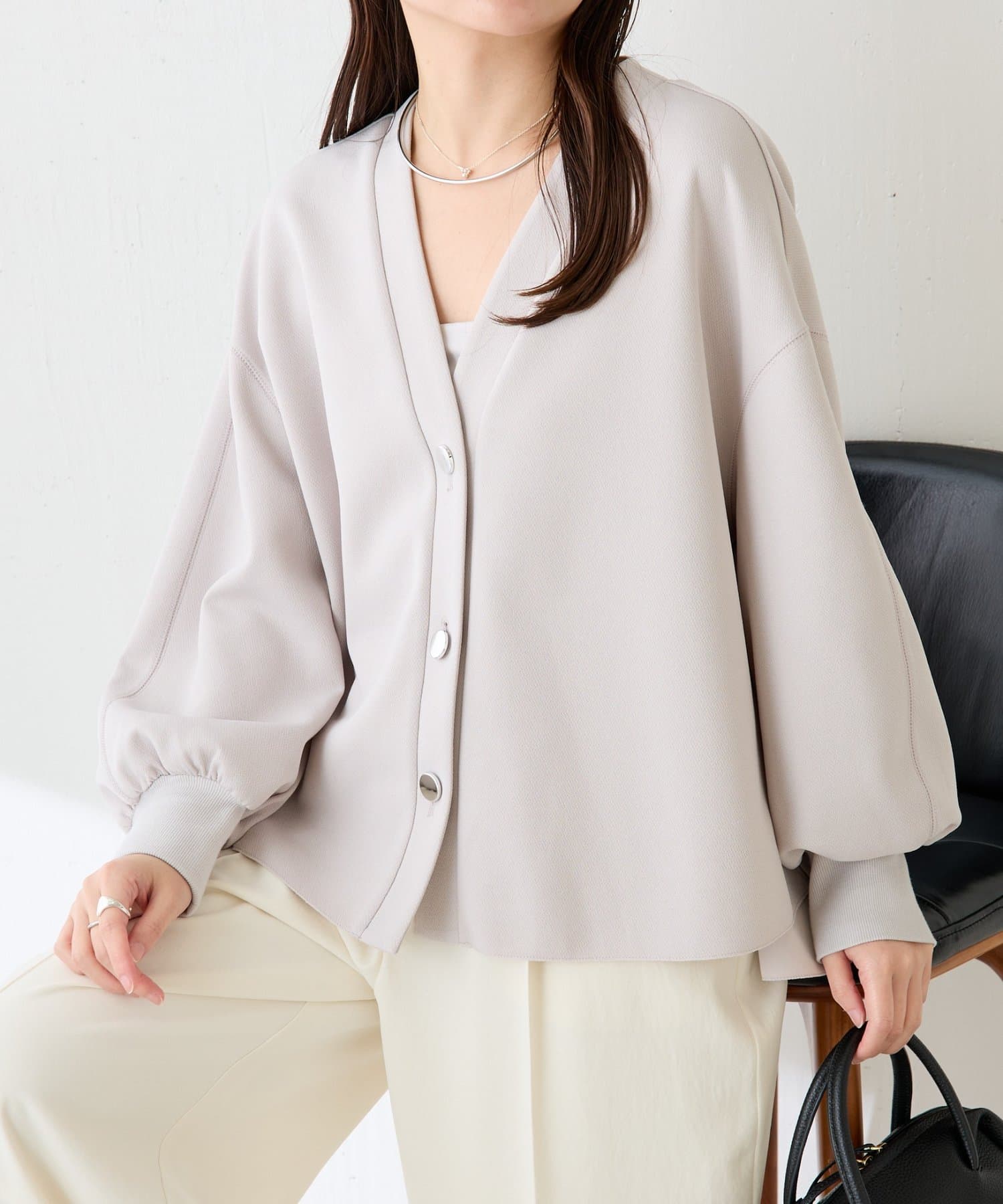 COLLAGE GALLARDAGALANTE(コラージュ ガリャルダガランテ) 【新色登場！/体型カバー】メタル釦ジョーゼットカーディガン