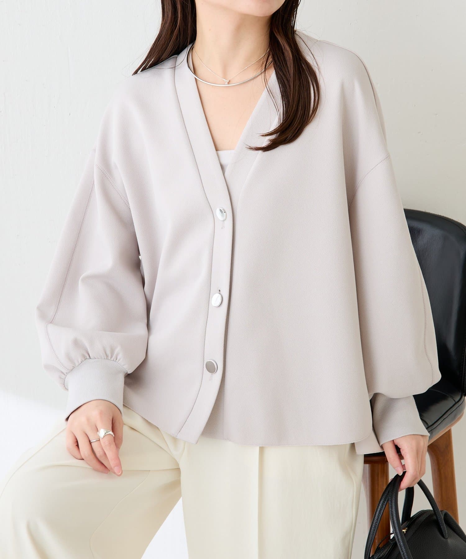 COLLAGE GALLARDAGALANTE(コラージュ ガリャルダガランテ) 【新色登場！/体型カバー】メタル釦ジョーゼットカーディガン