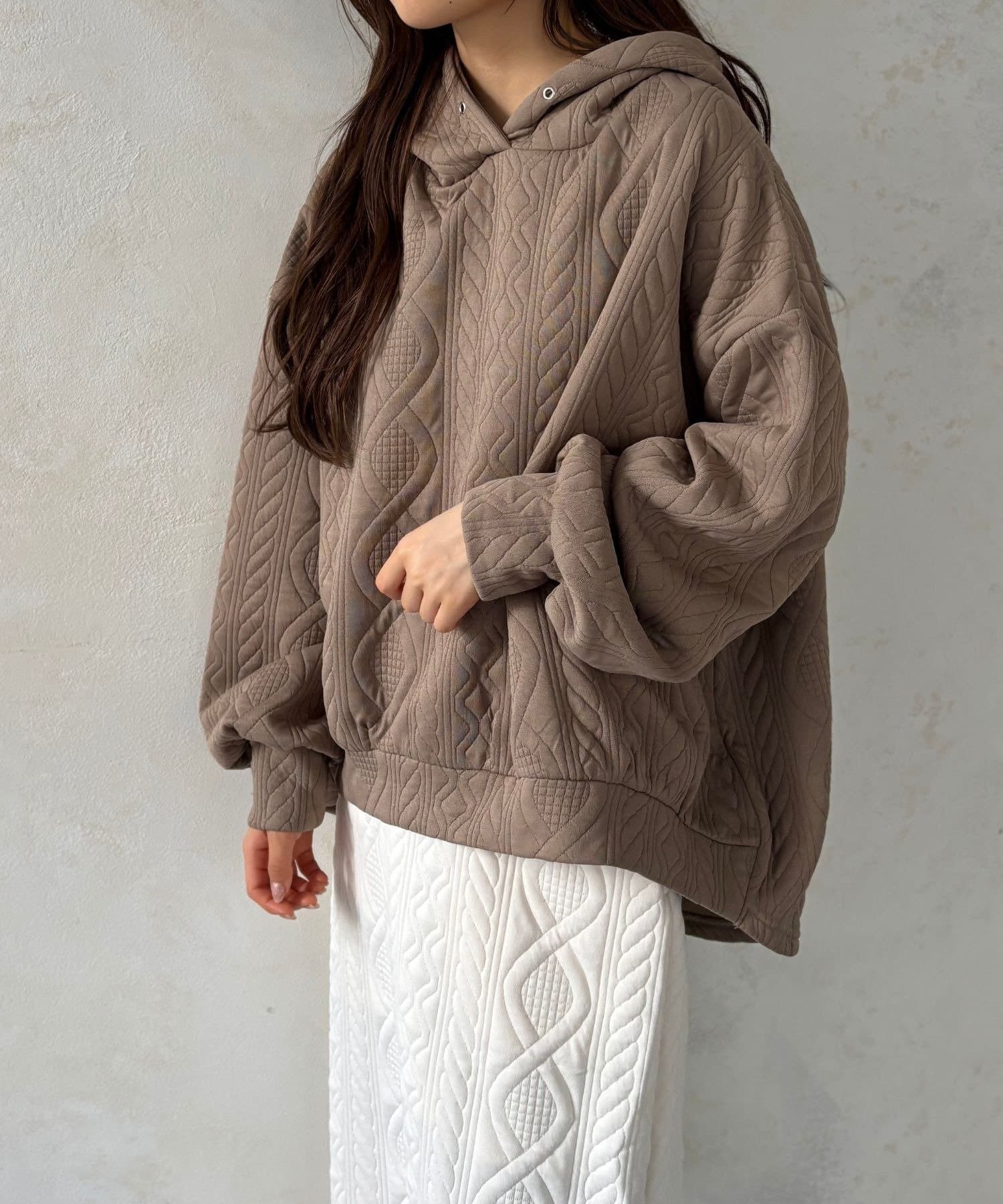 LOCUST(ローカスト) 【セットアップ対応可◎皺になりにくい】ふくれジャガードパーカー