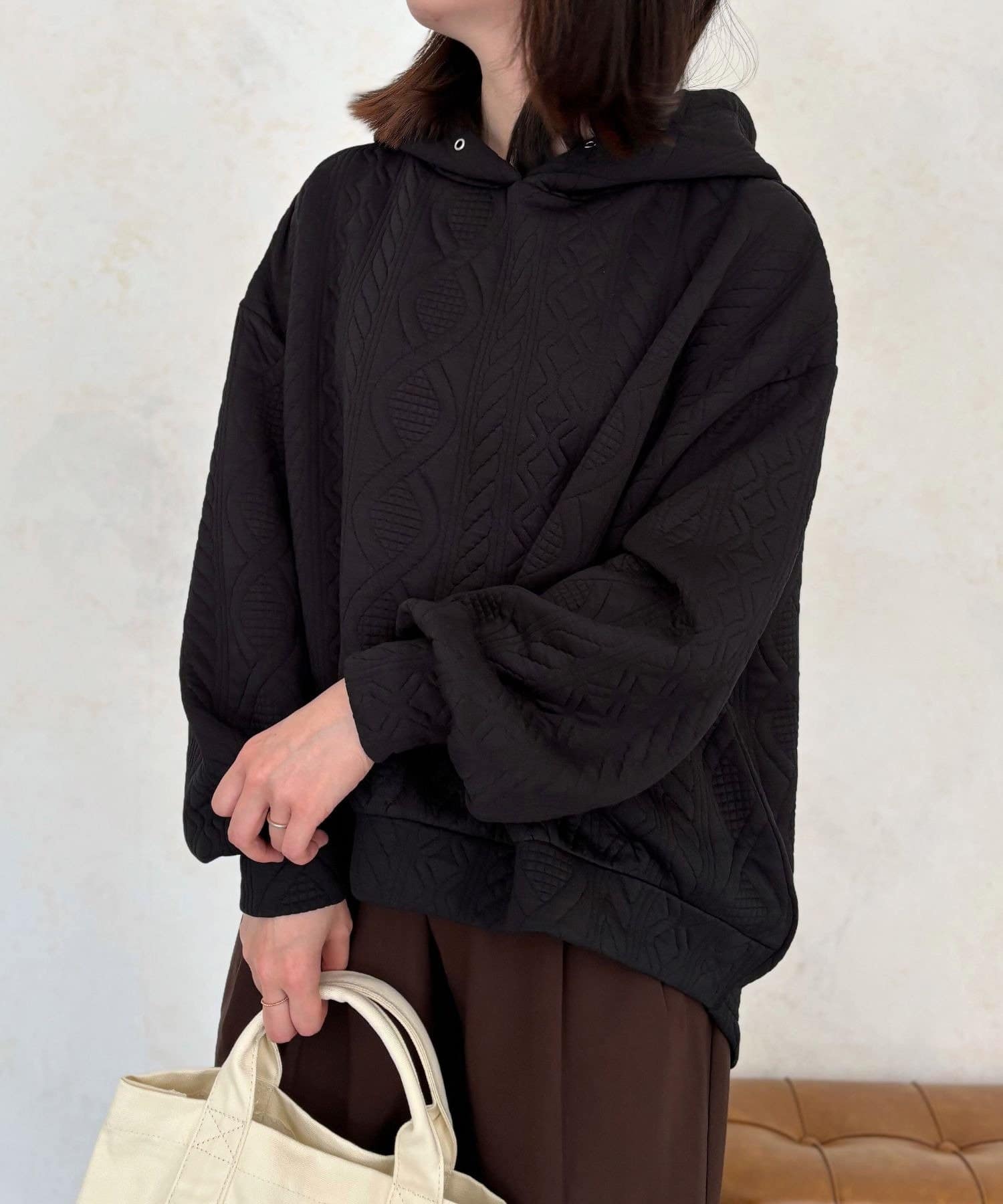 LOCUST(ローカスト) 【セットアップ対応可◎皺になりにくい】ふくれジャガードパーカー