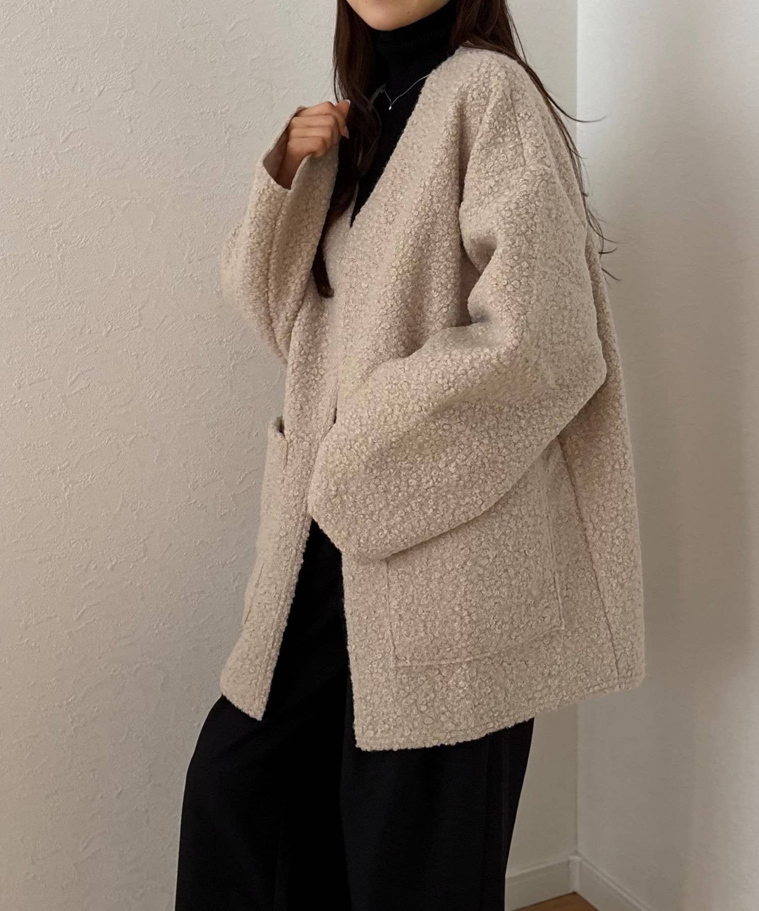 LOCUST(ローカスト) 【お手入れ簡単】ブークレノーカラージャケット