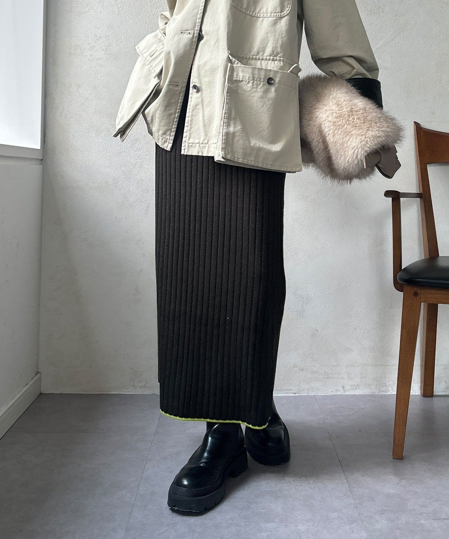 DOUDOU(ドゥドゥ) 【WEB限定】カラーヘムリブニットタイトスカート