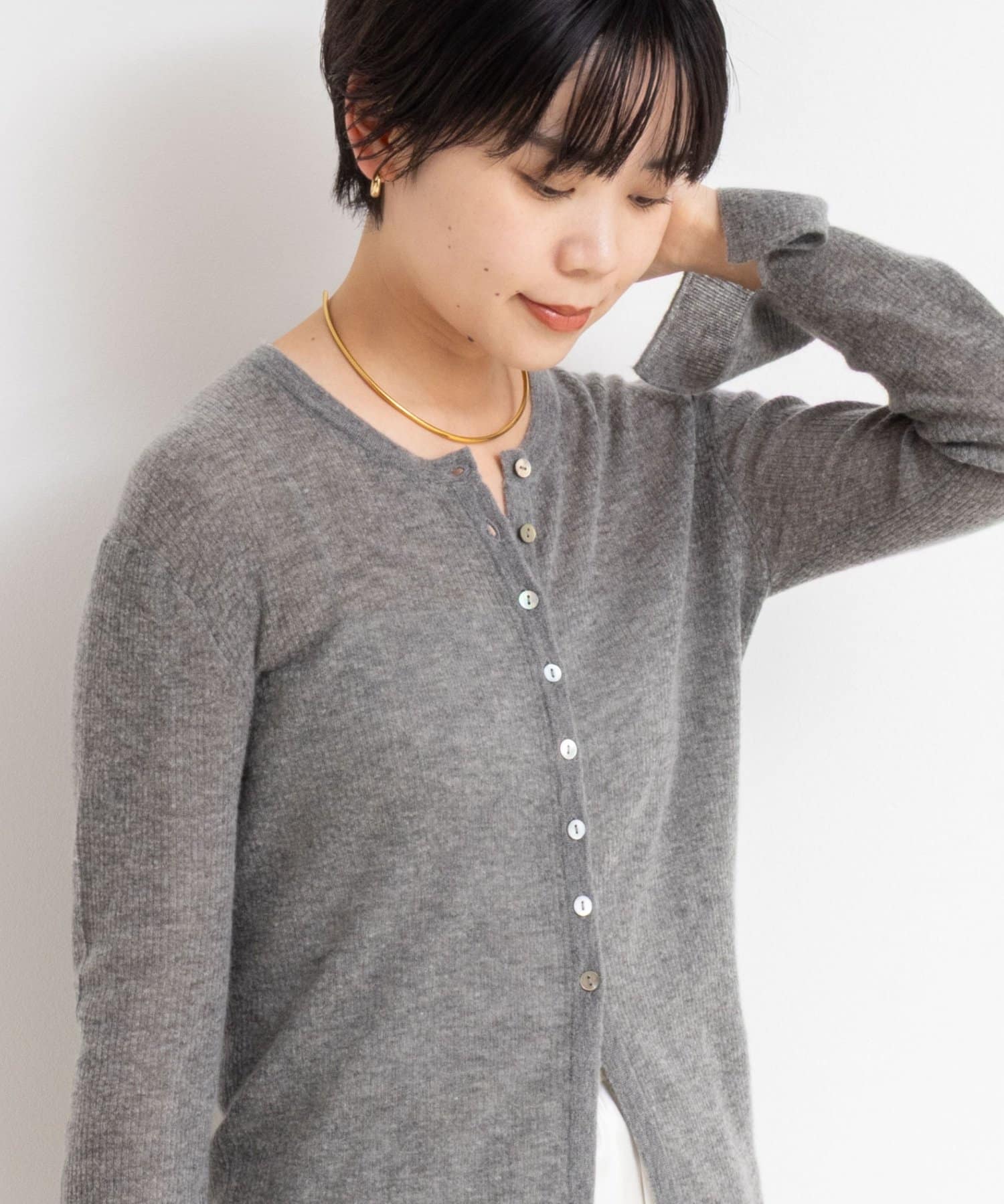 NOLLEY'S(ノーリーズ) 【WEB限定カラーあり】カシミヤ混ガーゼ風リブクルーネックミディ丈カーディガン