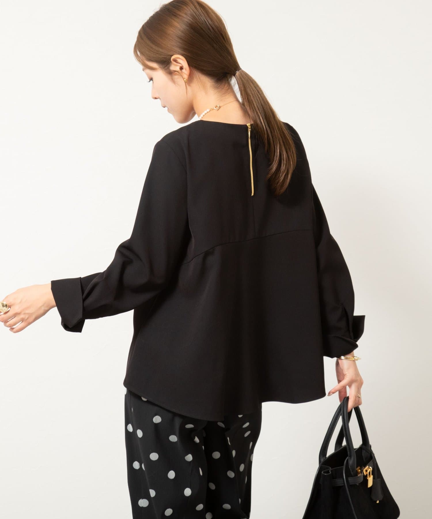 NOLLEY'S(ノーリーズ) 《セットアップ対応》ウォッシャブルストレッチギャババックフレアブラウス