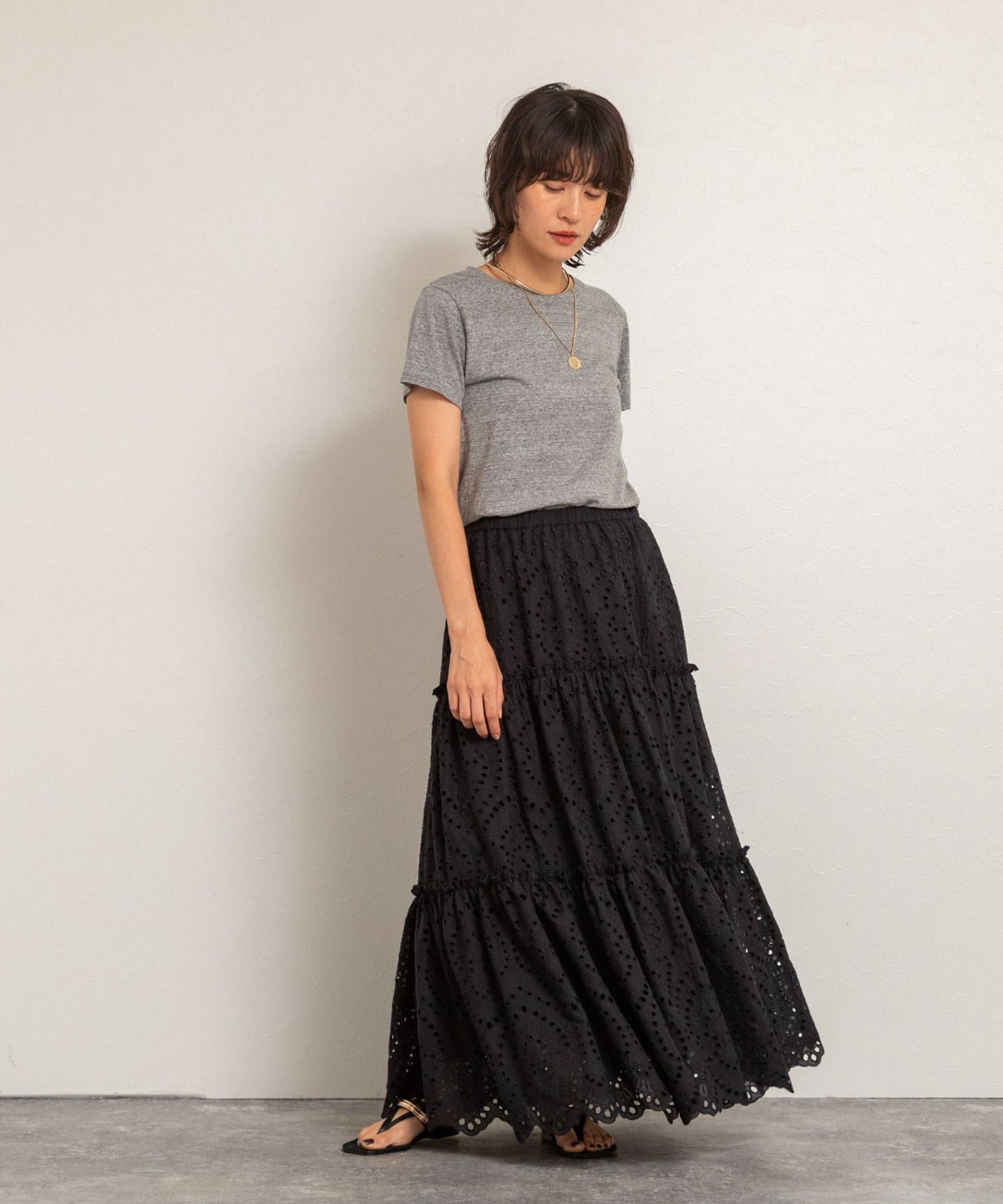 NOLLEY'S(ノーリーズ) 【MAQWEL】《セットアップ対応》ウォッシャブルエンブロイダリーレーススカート