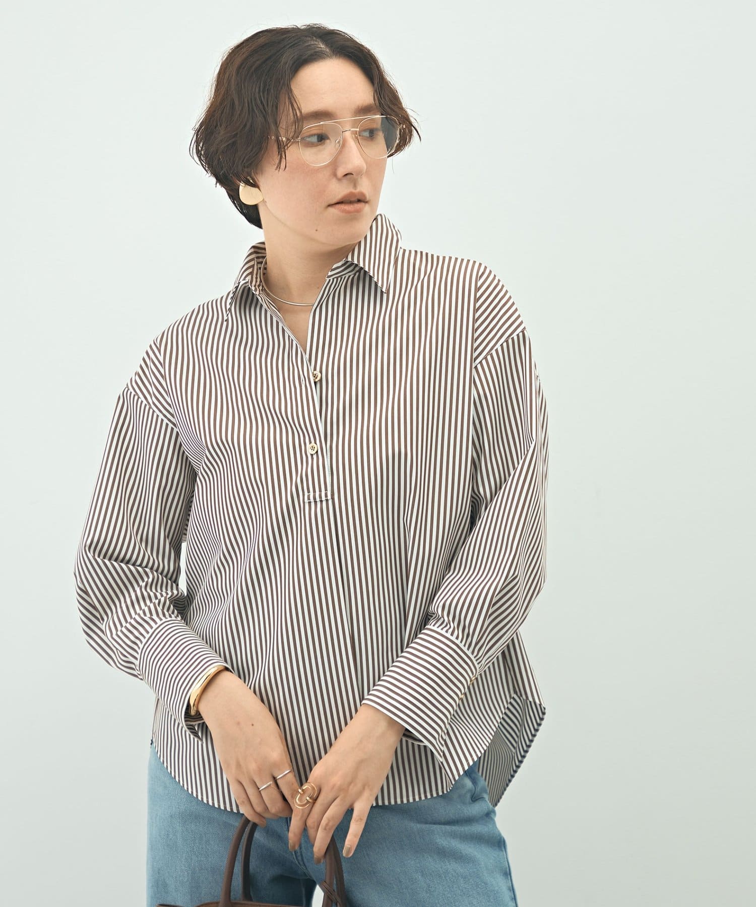 NOLLEY'S(ノーリーズ) ウォッシャブルブロードメタル釦スキッパーシャツ