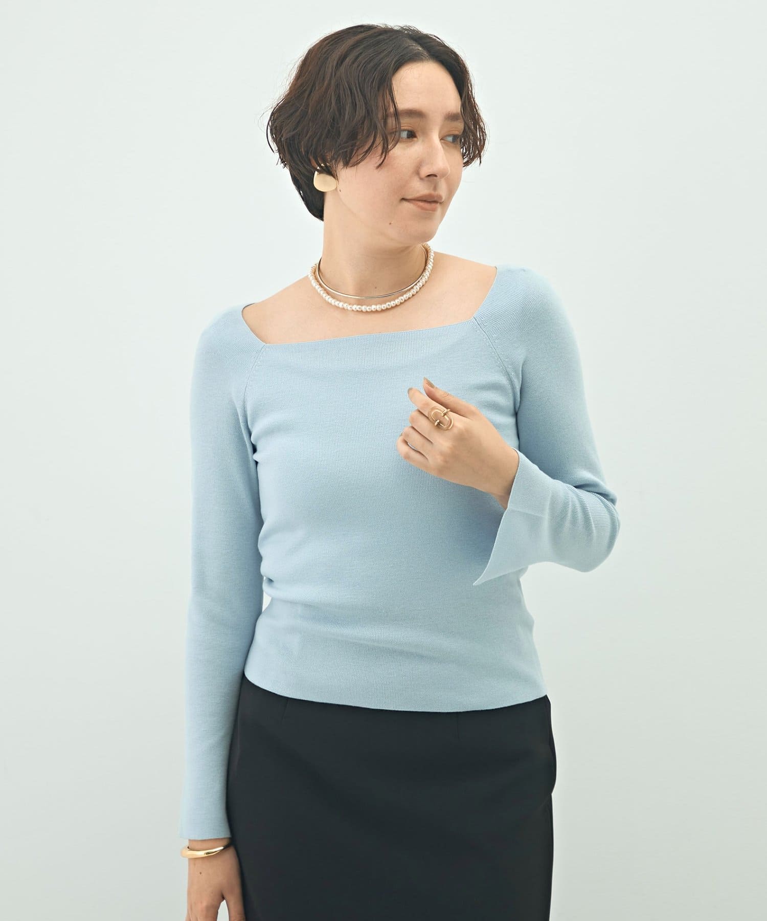 NOLLEY'S(ノーリーズ) 【WEB限定カラーあり】総針スクエアネックプルオーバーニット