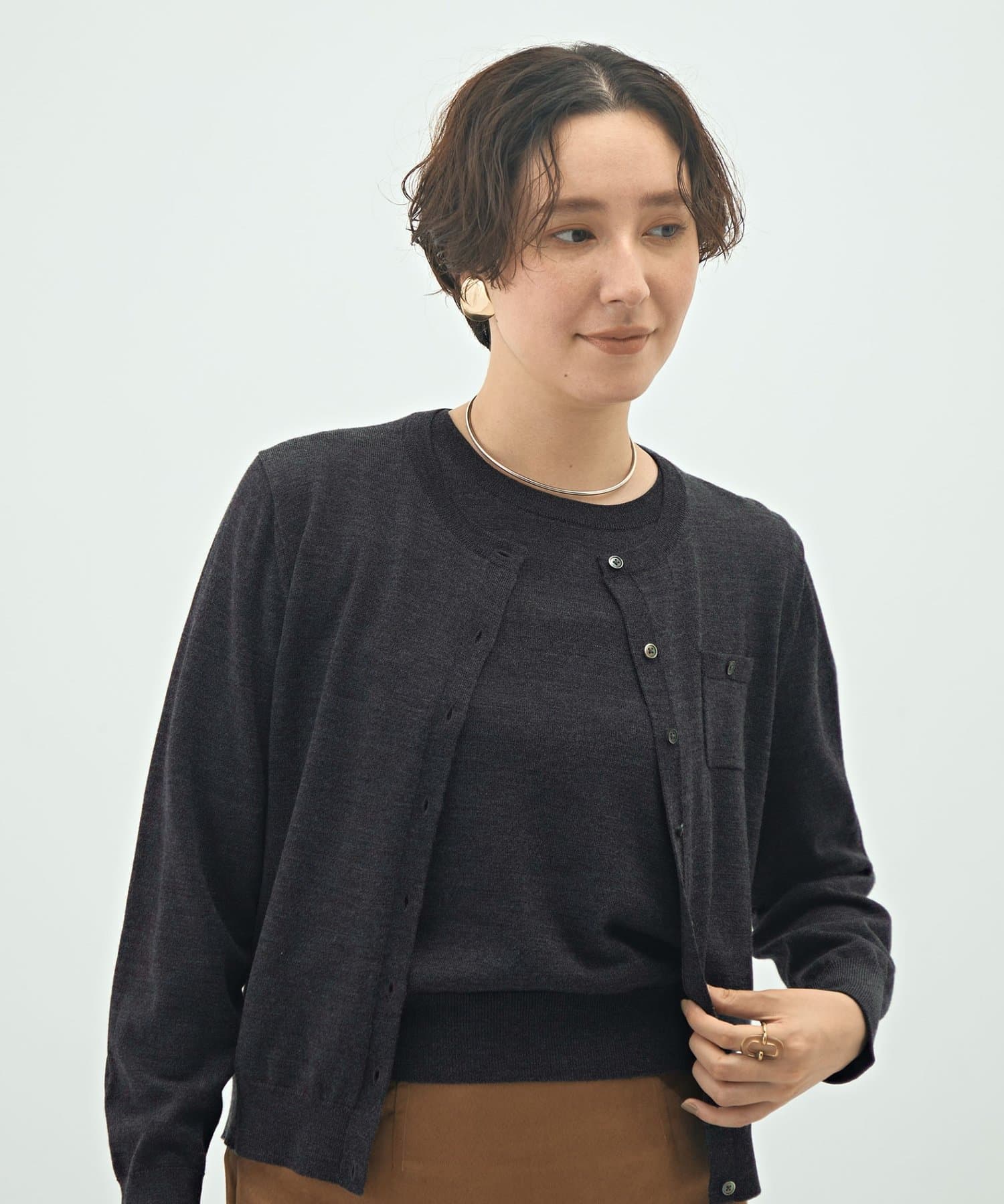NOLLEY'S(ノーリーズ) 《アンサンブル対応》《手洗い可能》ウール100クルーネックカーディガン