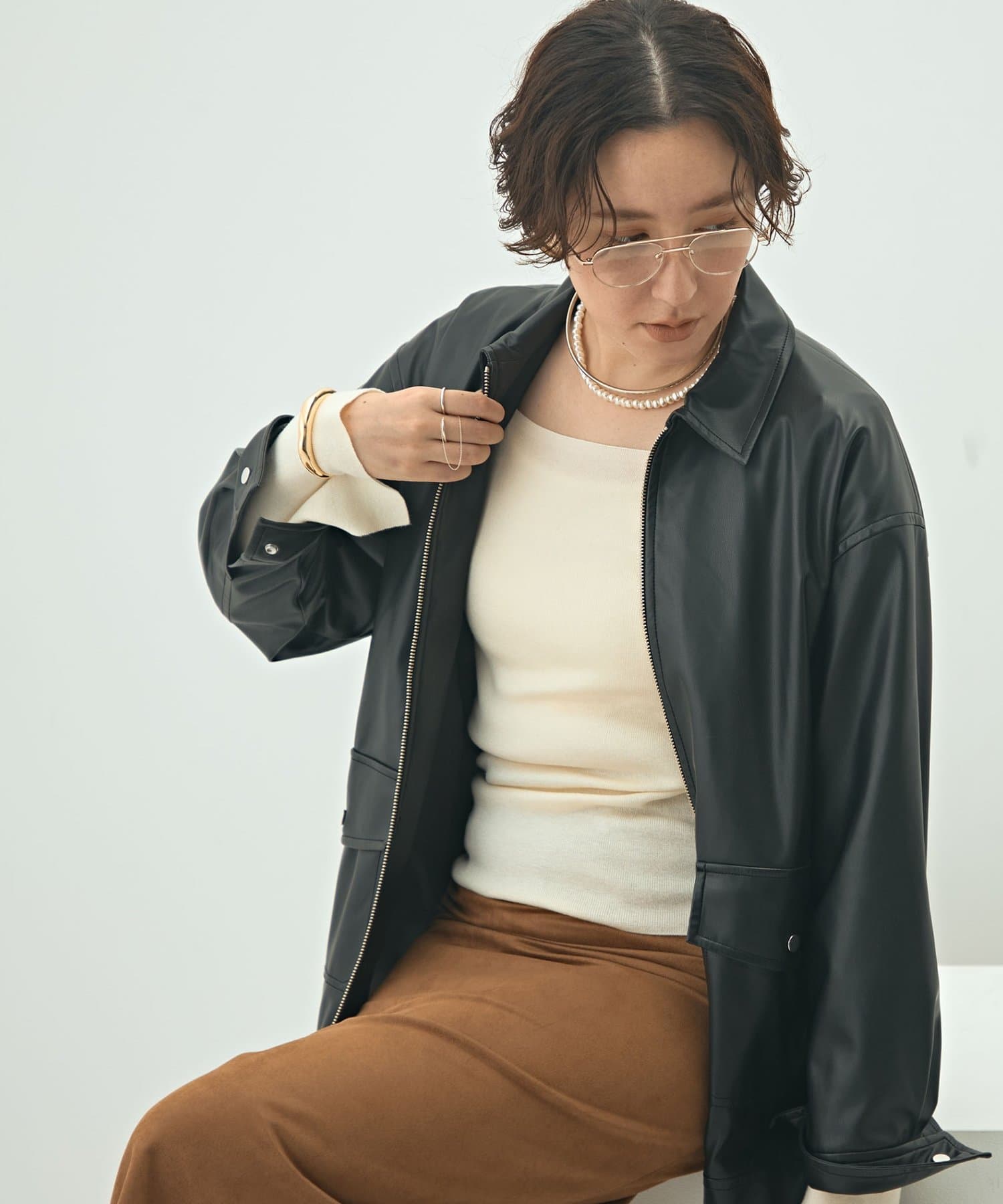 NOLLEY'S(ノーリーズ) 《セットアップ対応》ウォッシャブルフェイクレザーブルゾン
