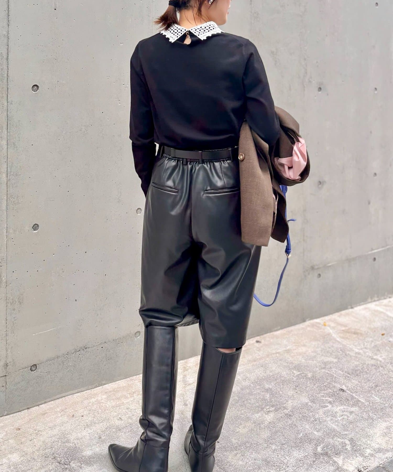 セットアップ対応》ウォッシャブルフェイクレザーハーフパンツ