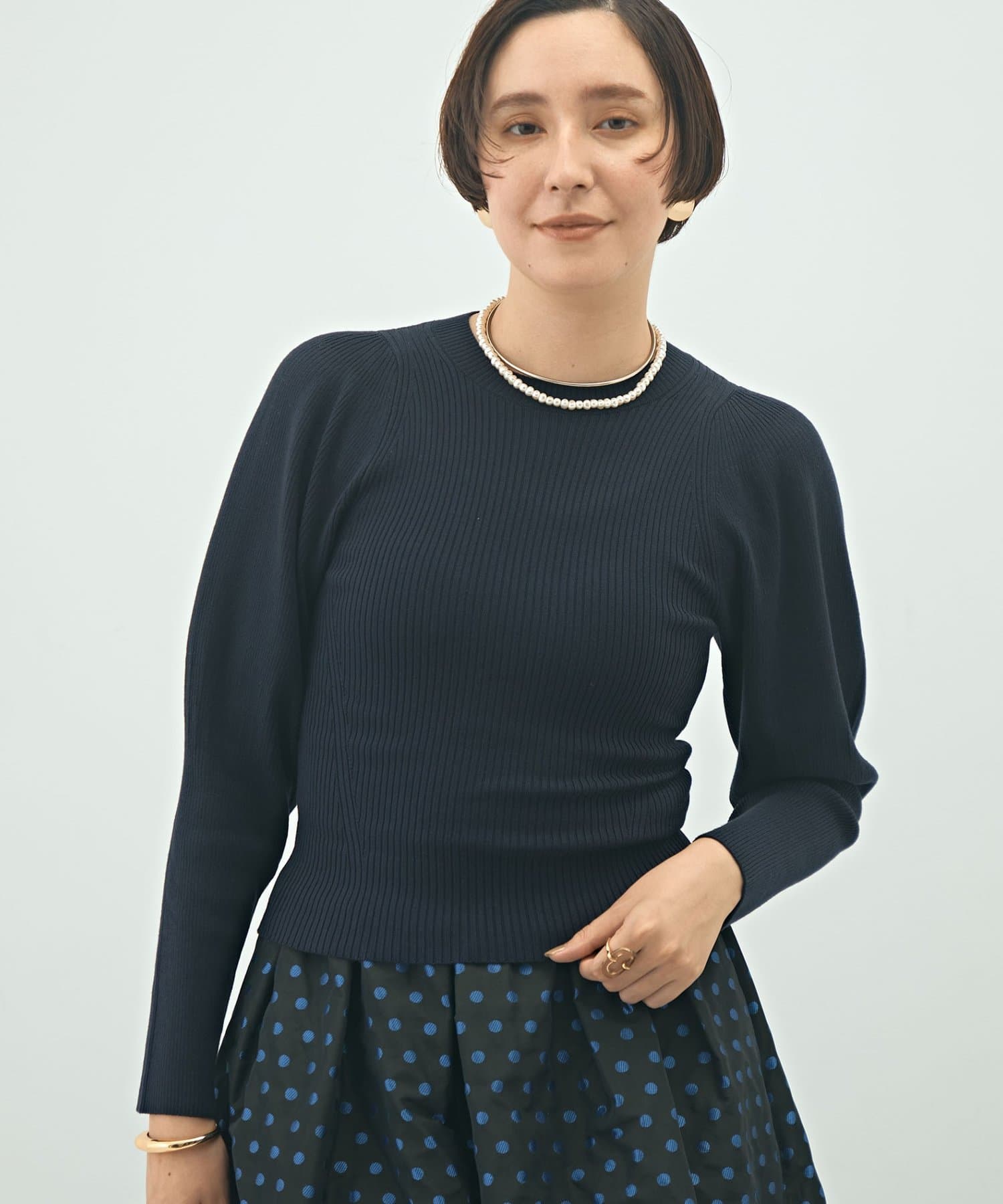 NOLLEY'S(ノーリーズ) リブパフスリーブプルオーバーニット