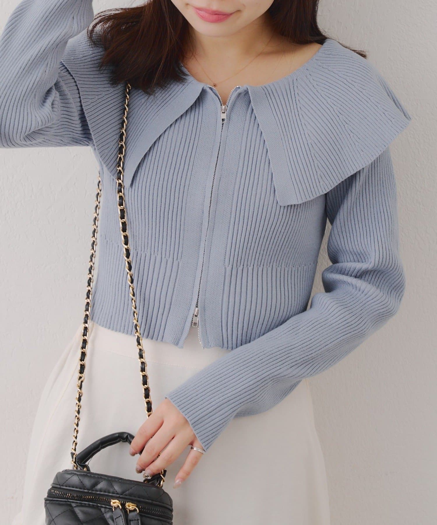 NICE CLAUP / OLIVE des OLIVE OUTLET(ナイスクラップ  / オリーブ デ オリーブ アウトレット) 華奢見え叶う♡【RMAF】BIG衿ZIPカーデ