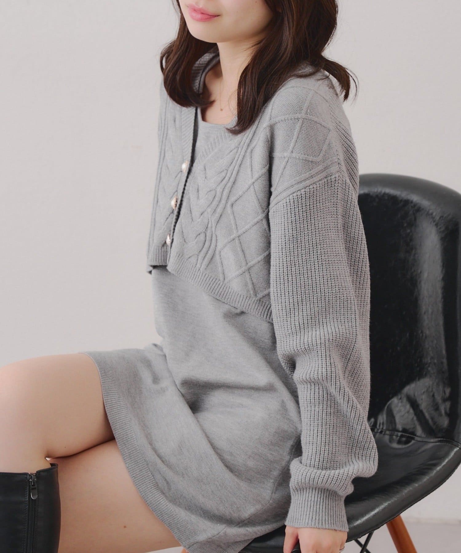 NICE CLAUP / OLIVE des OLIVE OUTLET(ナイスクラップ  / オリーブ デ オリーブ アウトレット) 2セット♪【RMAF】パールボタンカーデ+ニットワンピ