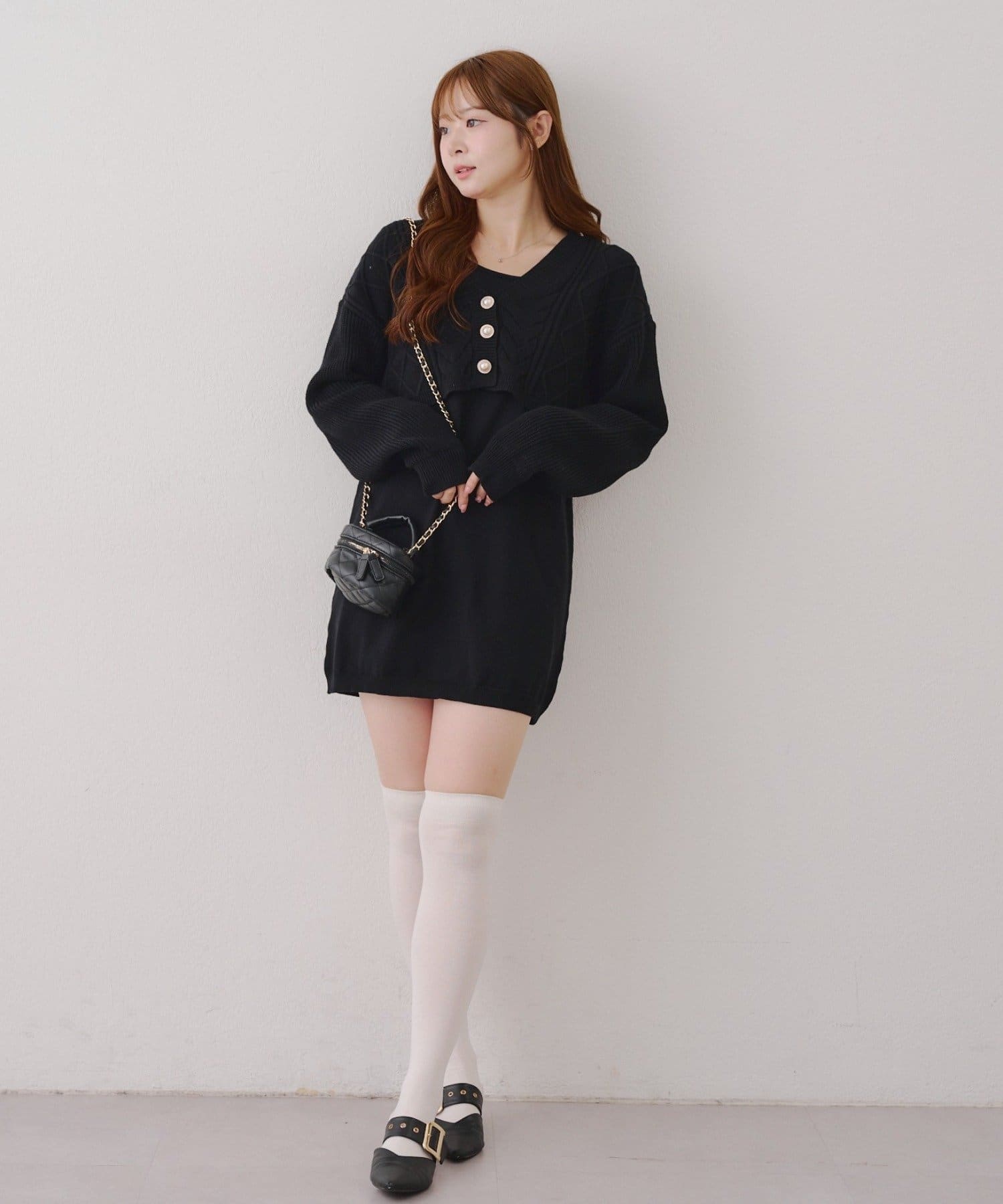 NICE CLAUP / OLIVE des OLIVE OUTLET(ナイスクラップ  / オリーブ デ オリーブ アウトレット) 2セット♪【RMAF】パールボタンカーデ+ニットワンピ